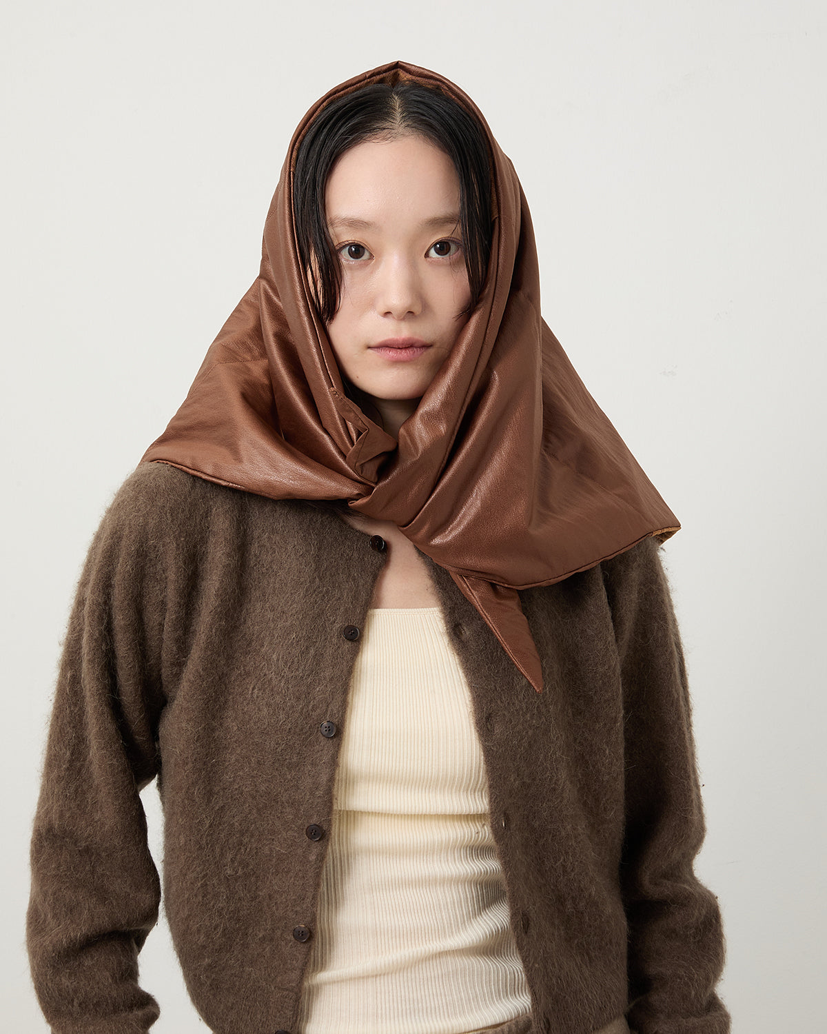 LEATHER LIKE TAFFETA PADDED SCARF