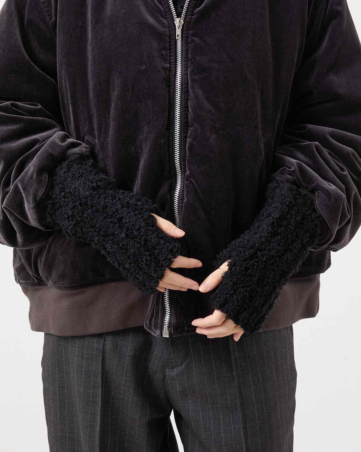 FUR KNIT FINGERLESS GLOVES