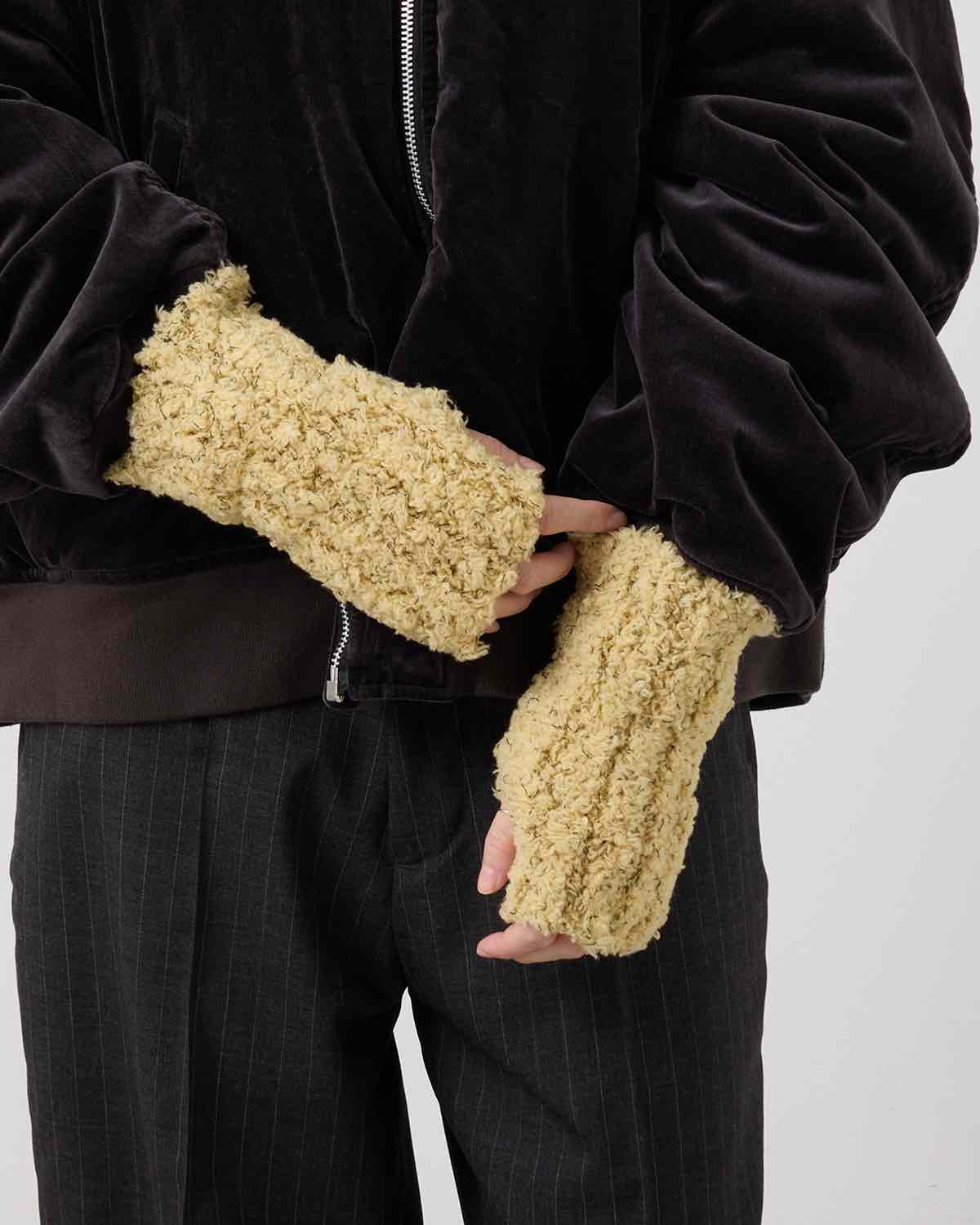 FUR KNIT FINGERLESS GLOVES