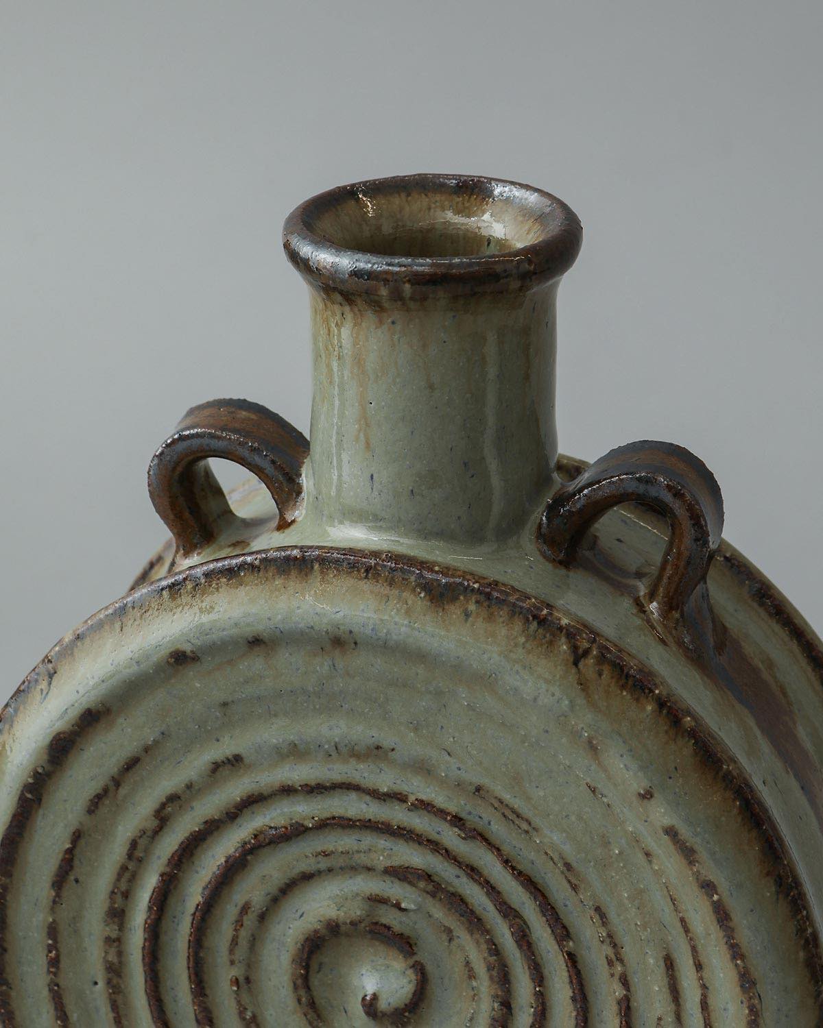 EARRED FLAT POT IN LIGHT BLUE GLAZE