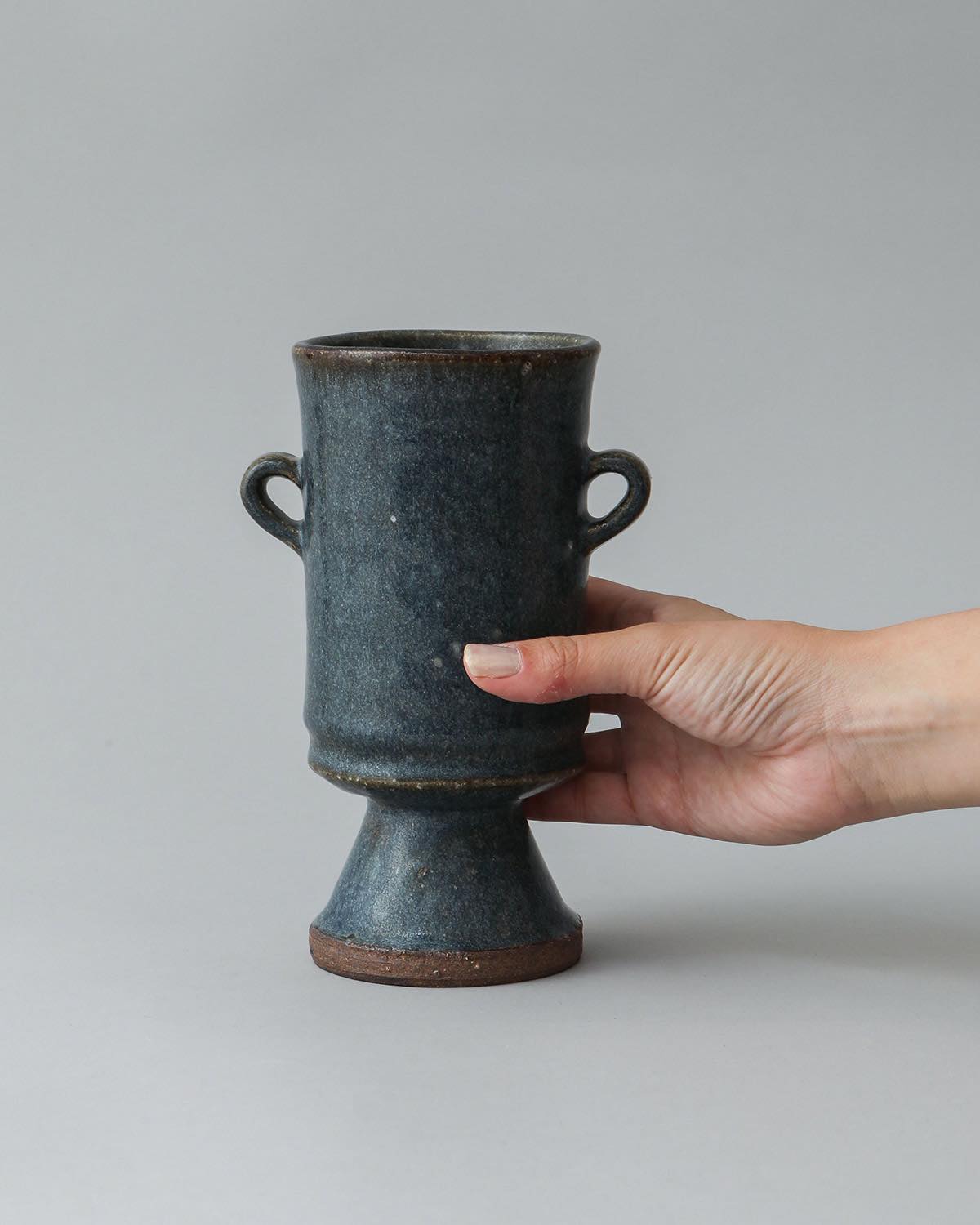 EARRED VASE COBALT GLAZE