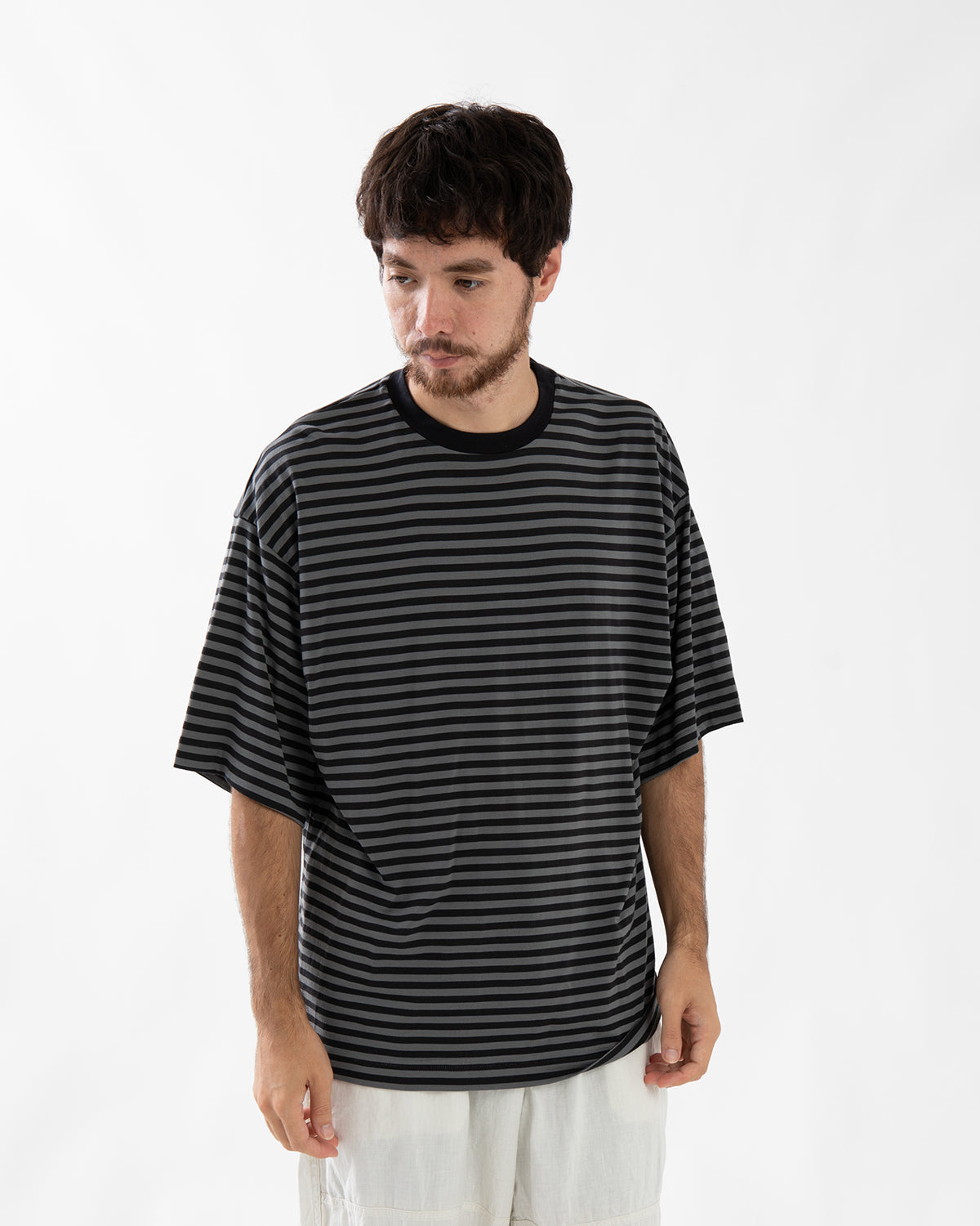 WOOL STRIPE HALF SLEEVE TEE