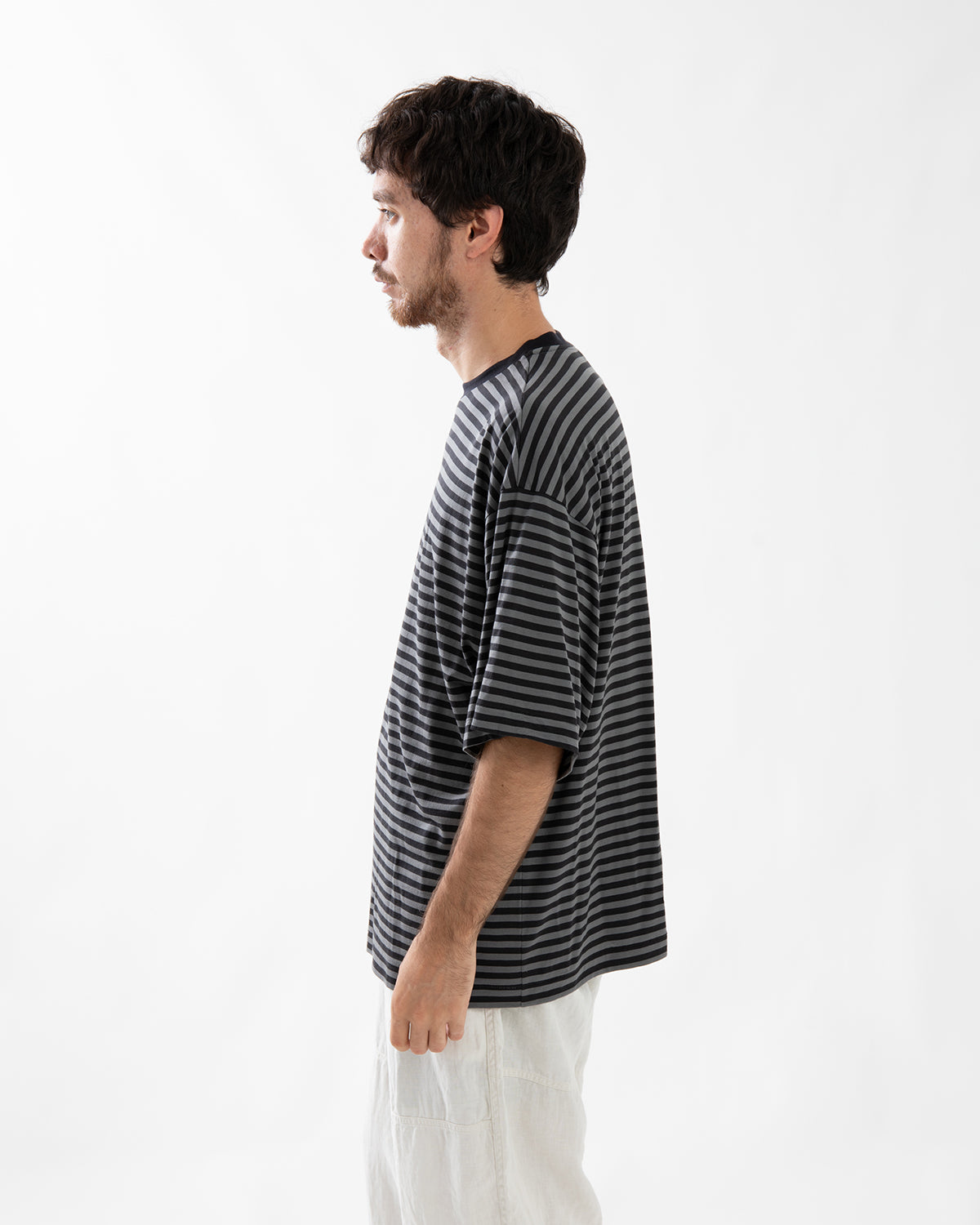 WOOL STRIPE HALF SLEEVE TEE