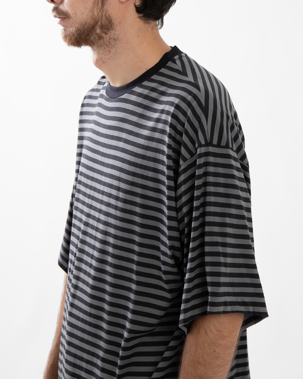 WOOL STRIPE HALF SLEEVE TEE