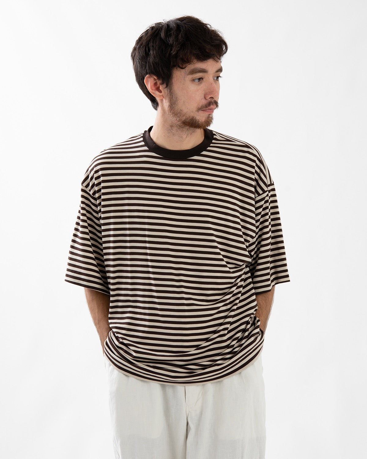 WOOL STRIPE HALF SLEEVE TEE