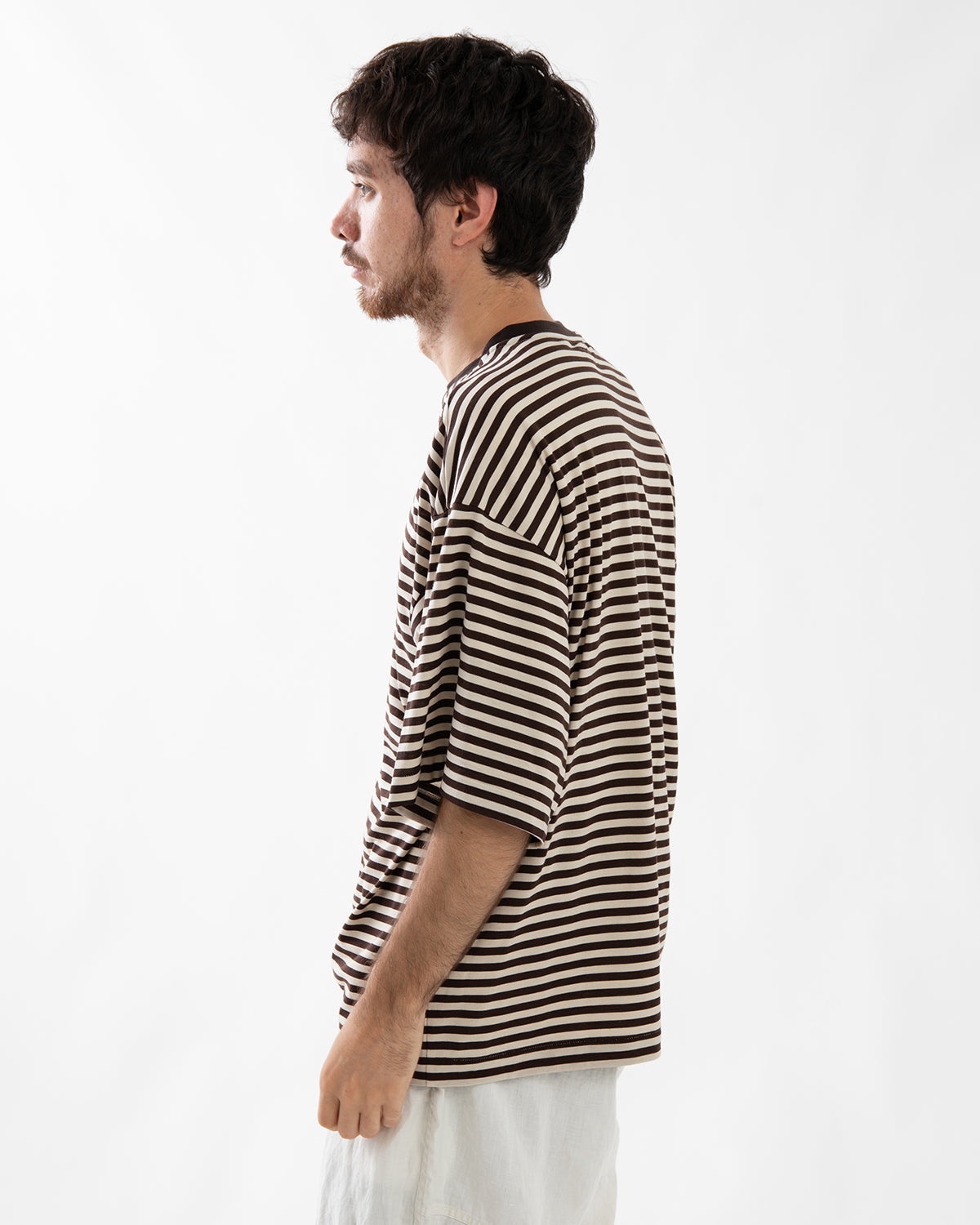 WOOL STRIPE HALF SLEEVE TEE