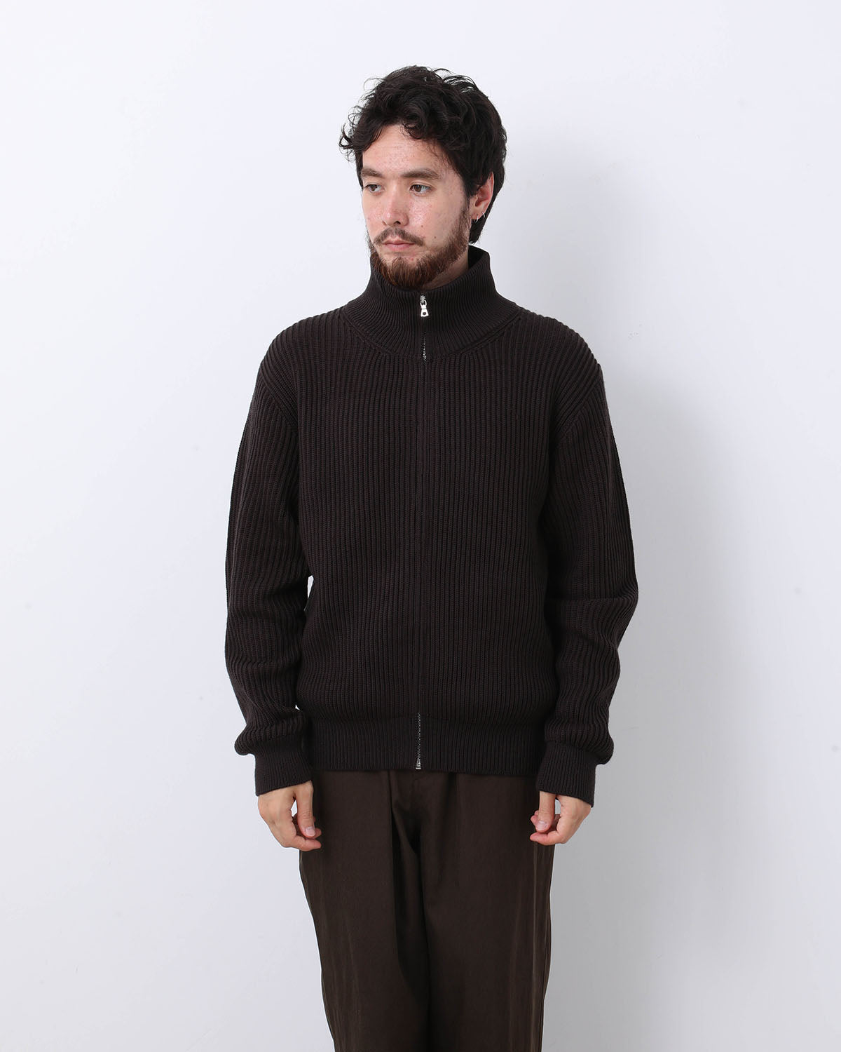 STAND COLLARED DOUBLE RIB KNIT