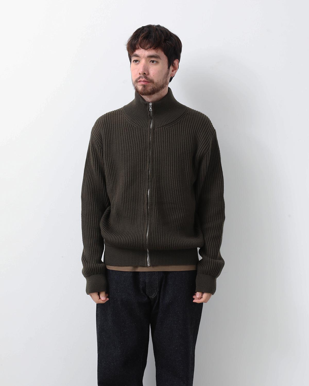 STAND COLLARED DOUBLE RIB KNIT