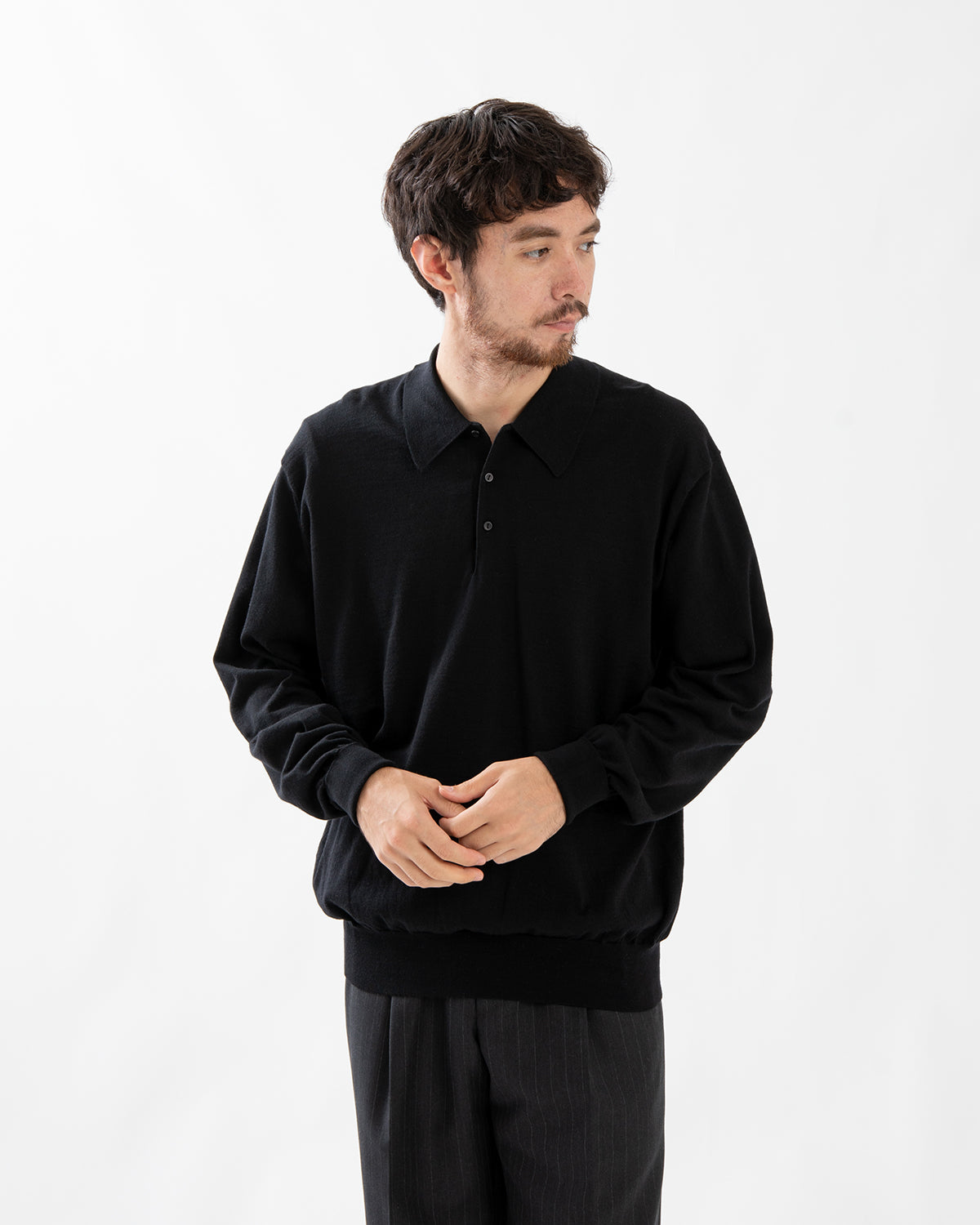 COTTON WOOL HIGH-GAGE KNIT POLO