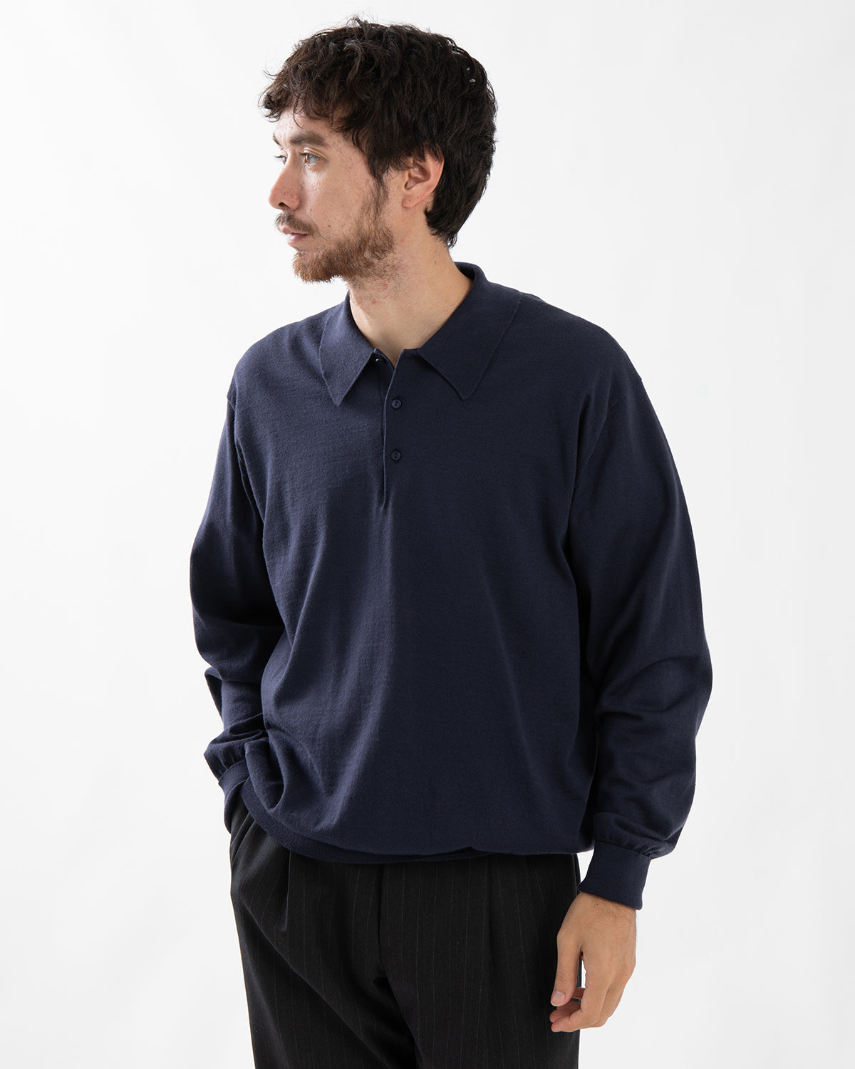 COTTON WOOL HIGH-GAGE KNIT POLO