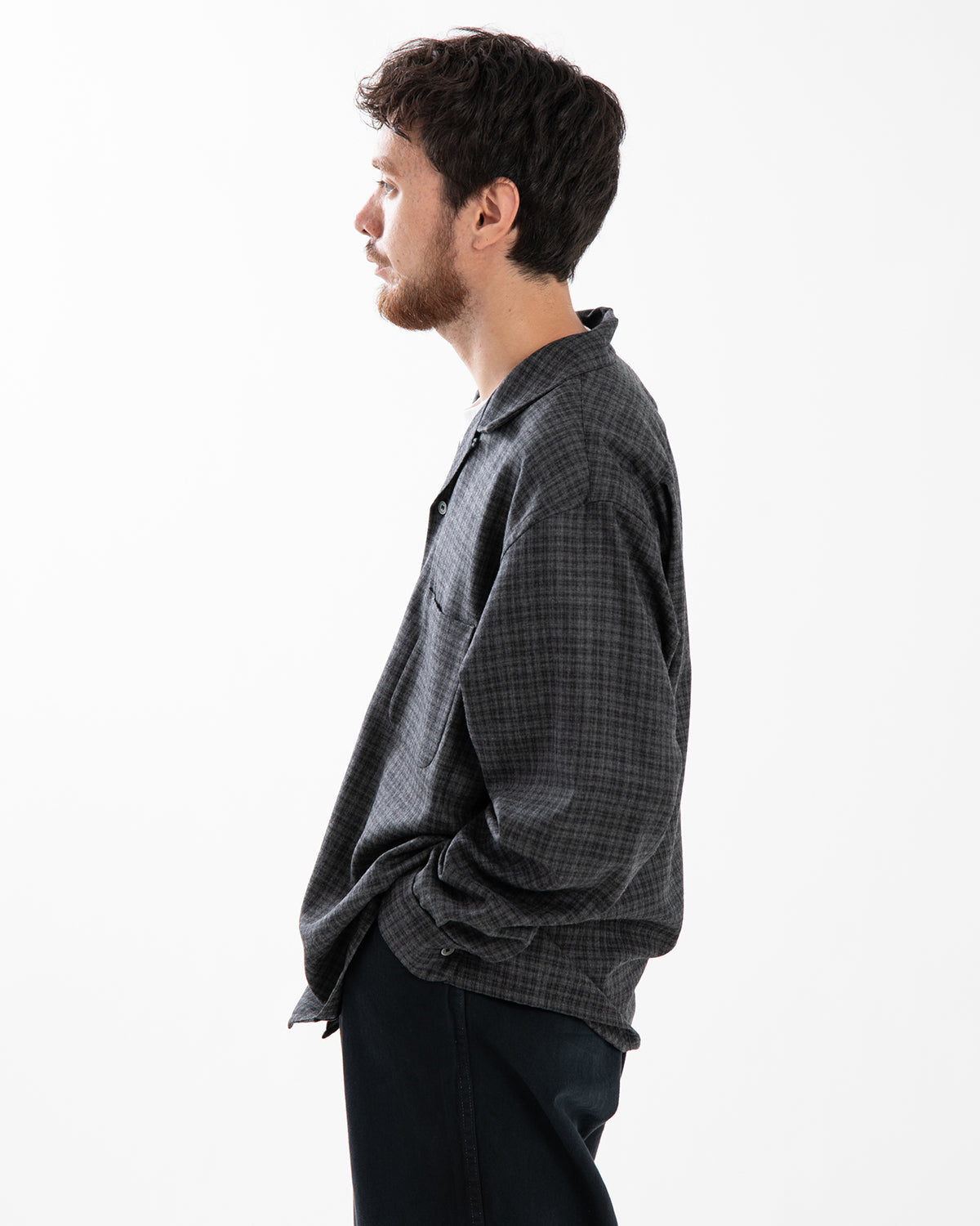 WOOL PLAID OPEN COLLAR SHIRT