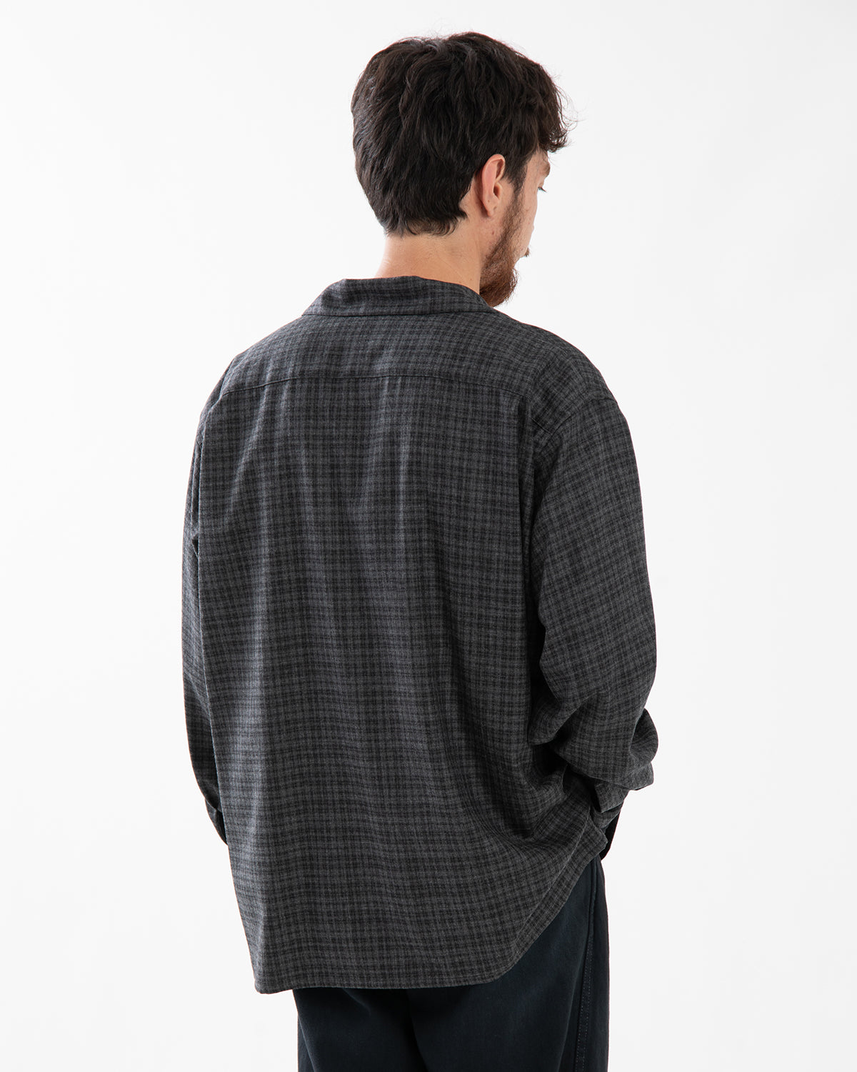 WOOL PLAID OPEN COLLAR SHIRT