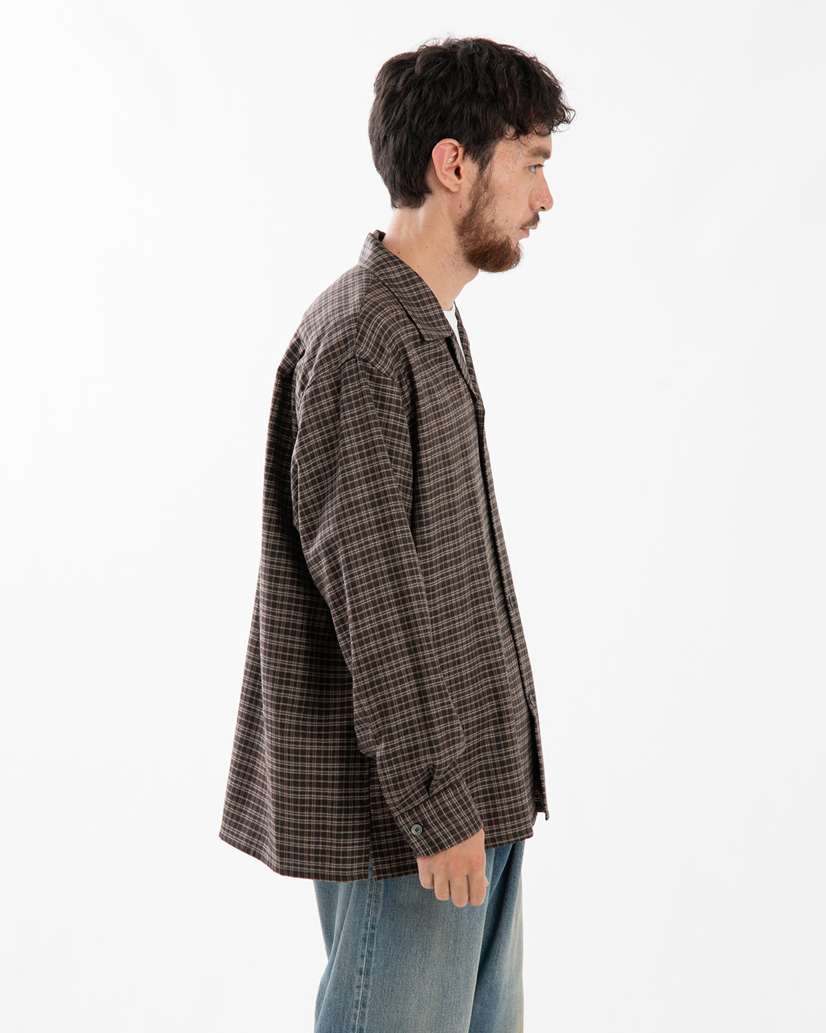 WOOL PLAID OPEN COLLAR SHIRT
