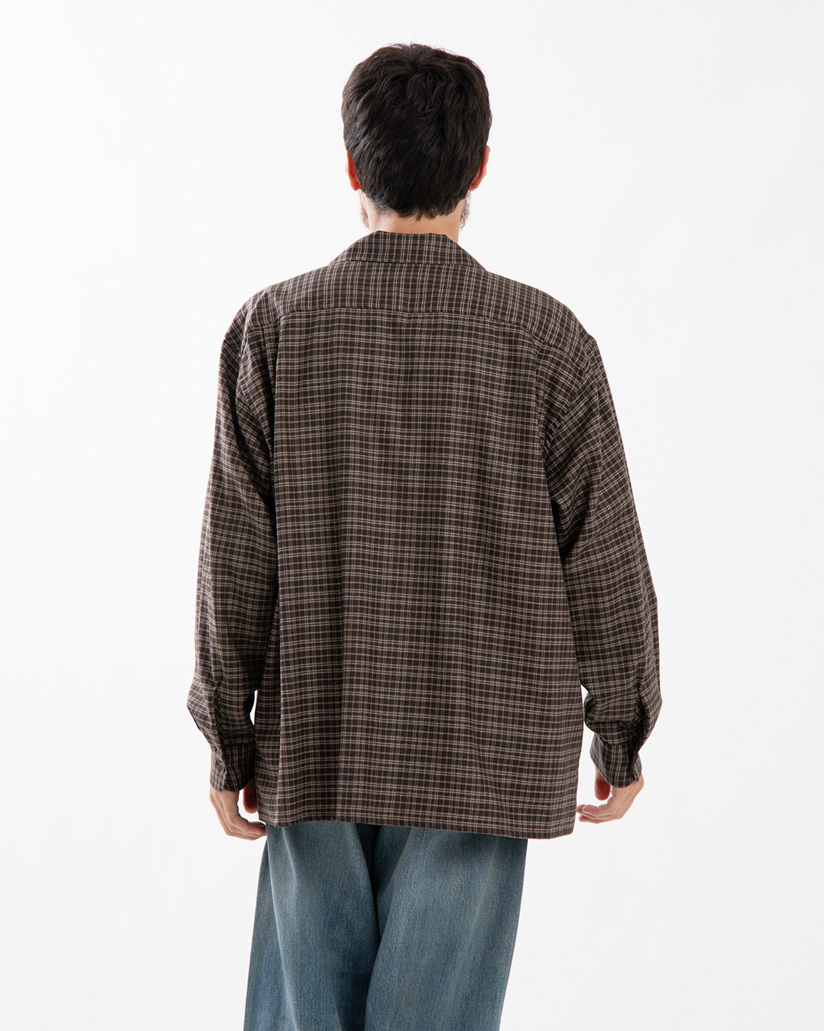 WOOL PLAID OPEN COLLAR SHIRT