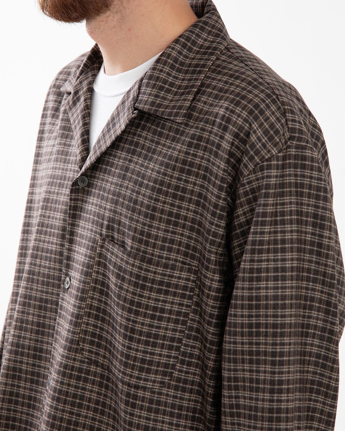 WOOL PLAID OPEN COLLAR SHIRT