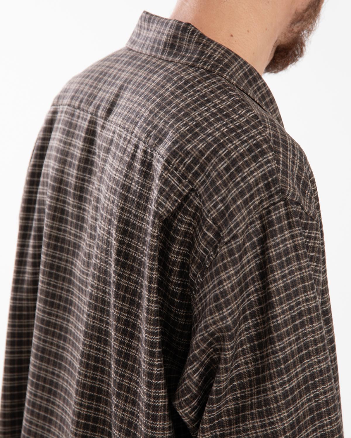 WOOL PLAID OPEN COLLAR SHIRT