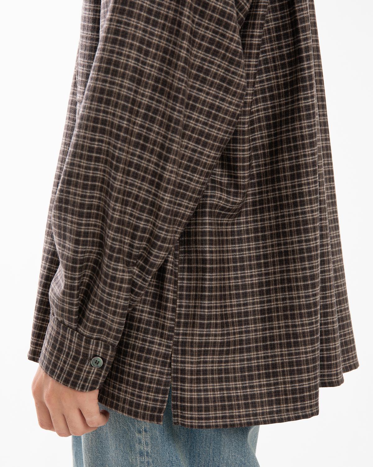 WOOL PLAID OPEN COLLAR SHIRT