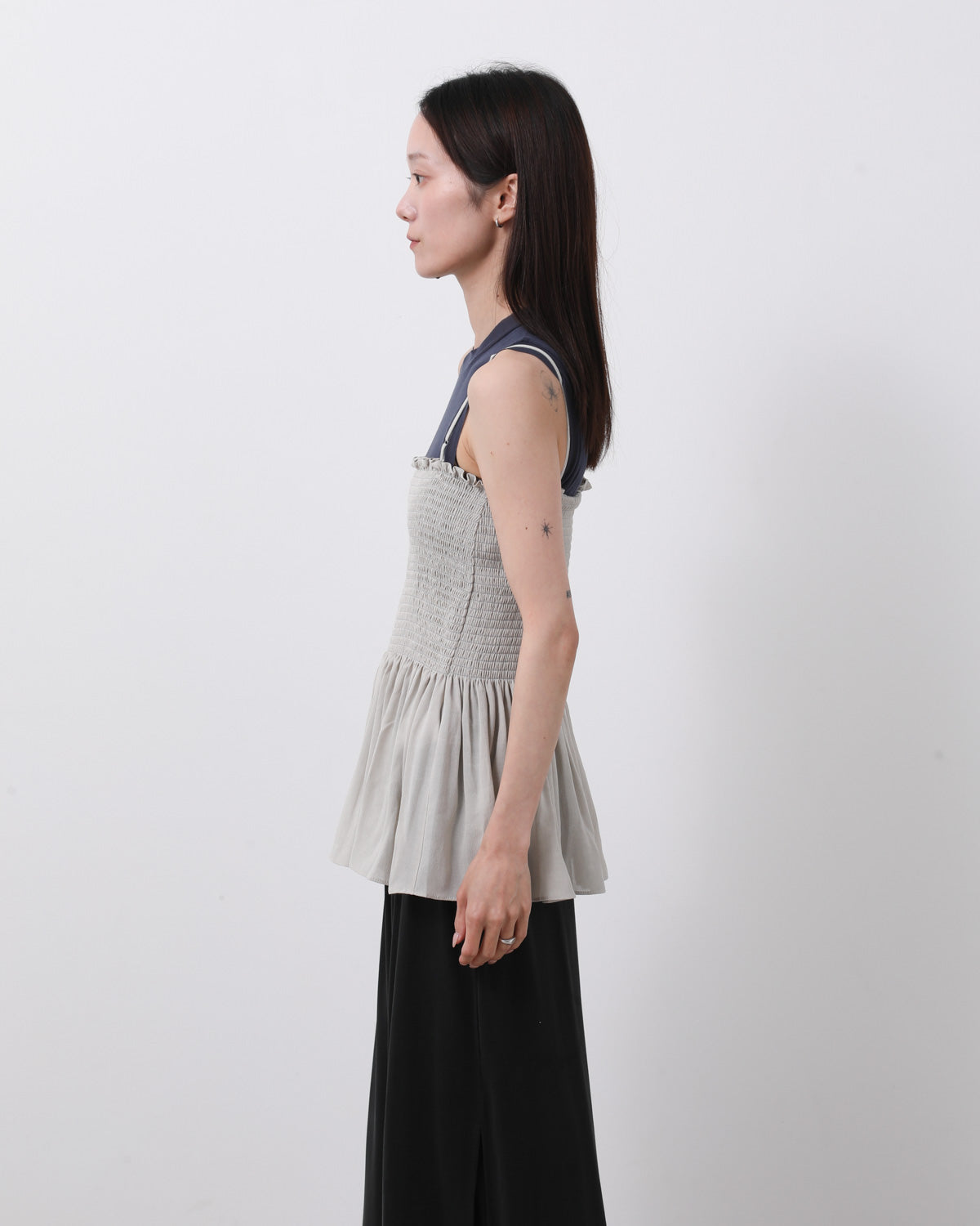 DRAPED SHIRRED SLEEVELESS
