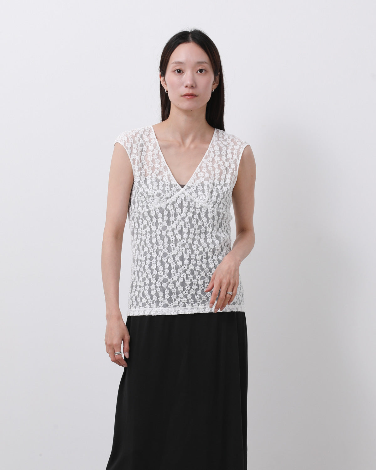 FITTED LACE JERSEY V-NECK TANK TOP
