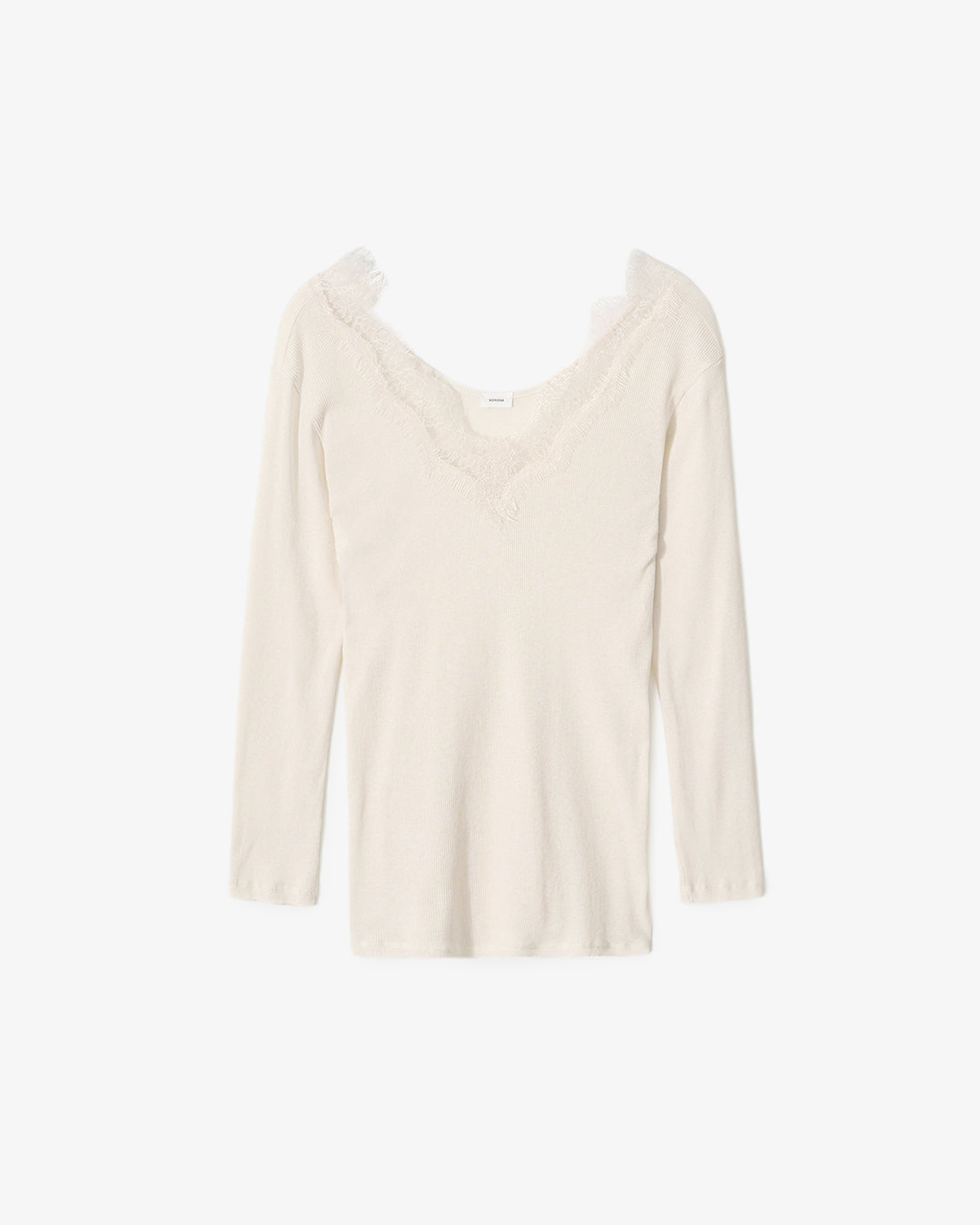 LACE TRIMMED RIB T-SHIRT