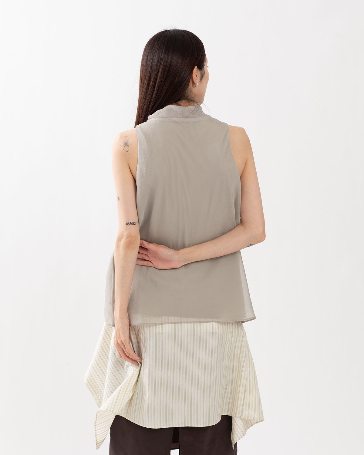 SHEER HIGH-NECK DRAPED TOP