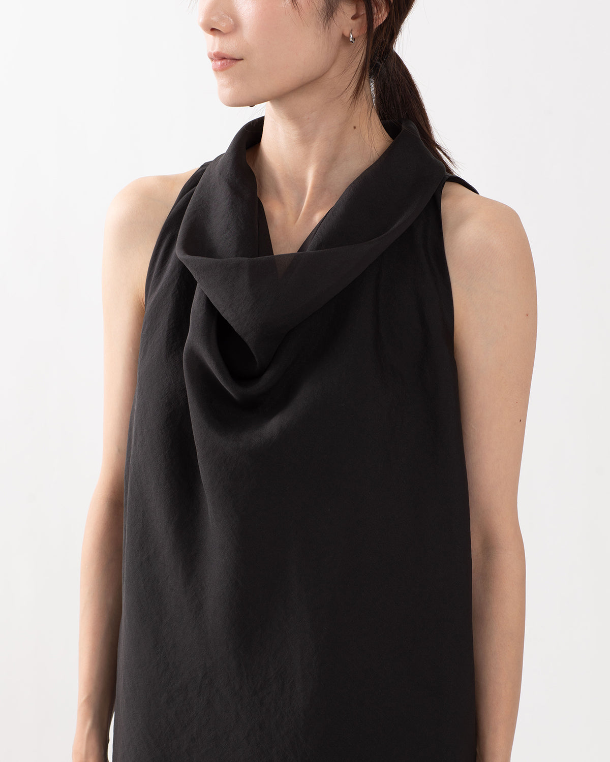 SHEER HIGH-NECK DRAPED TOP