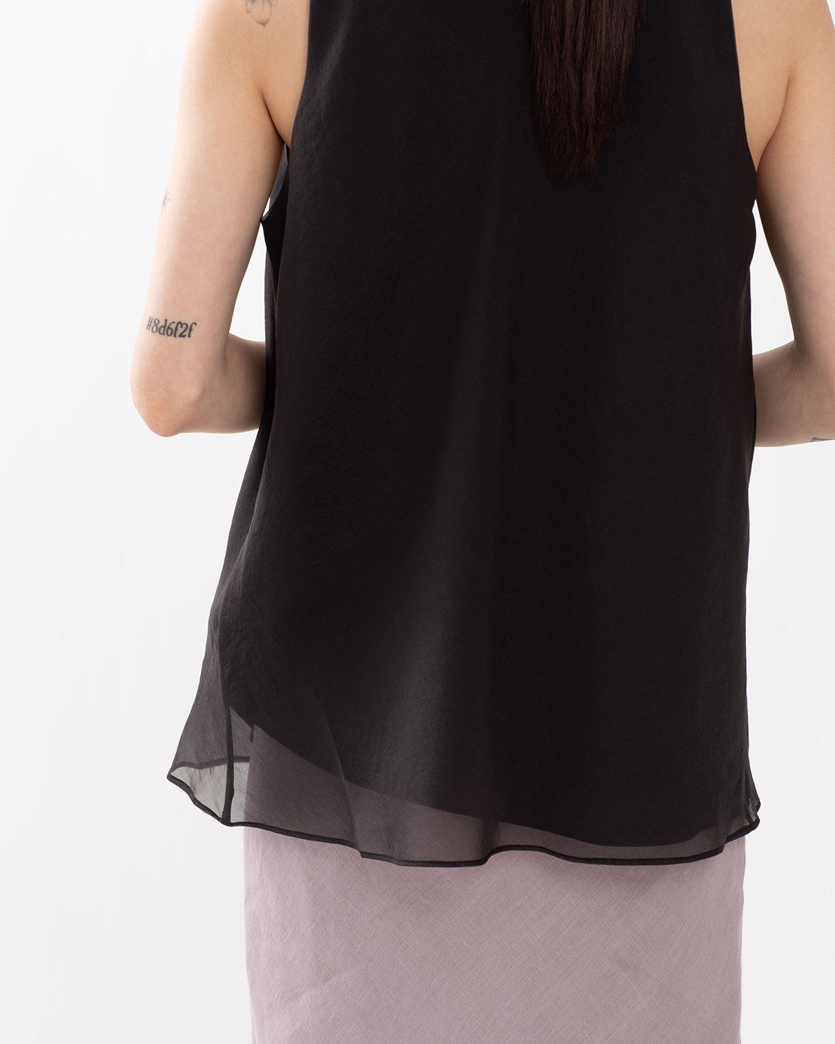 SHEER HIGH-NECK DRAPED TOP