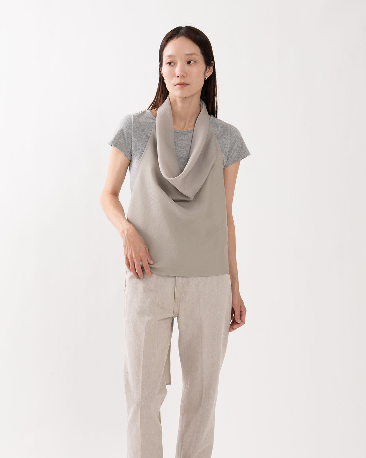 SHEER DRAPED TIE BLOUSE