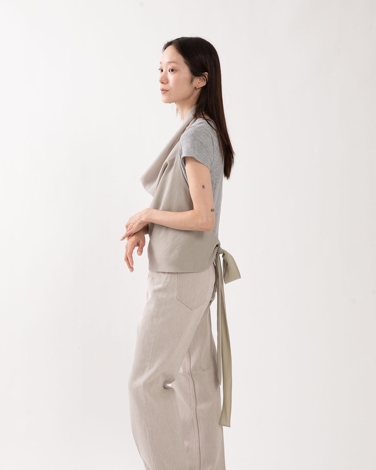 SHEER DRAPED TIE BLOUSE