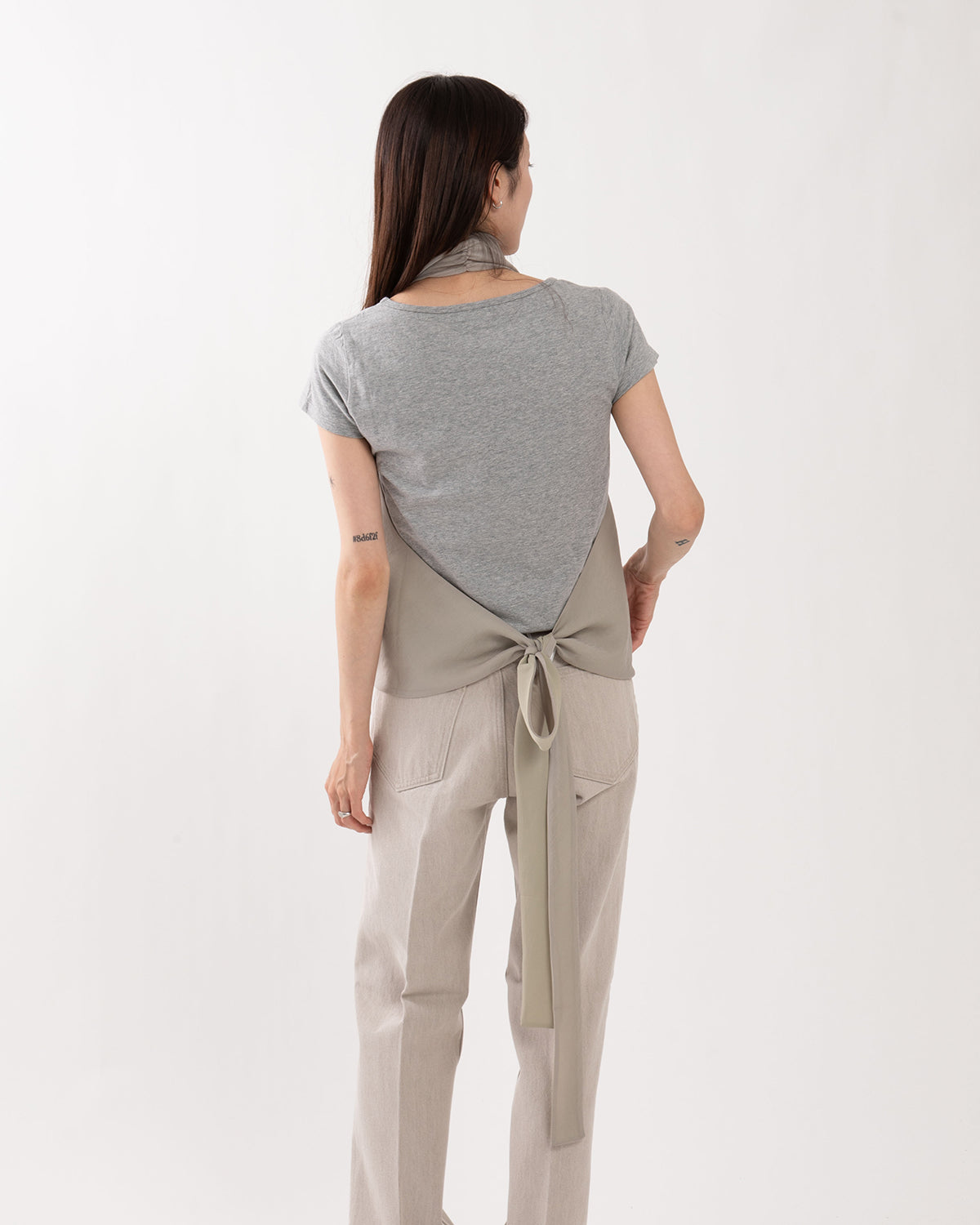 SHEER DRAPED TIE BLOUSE