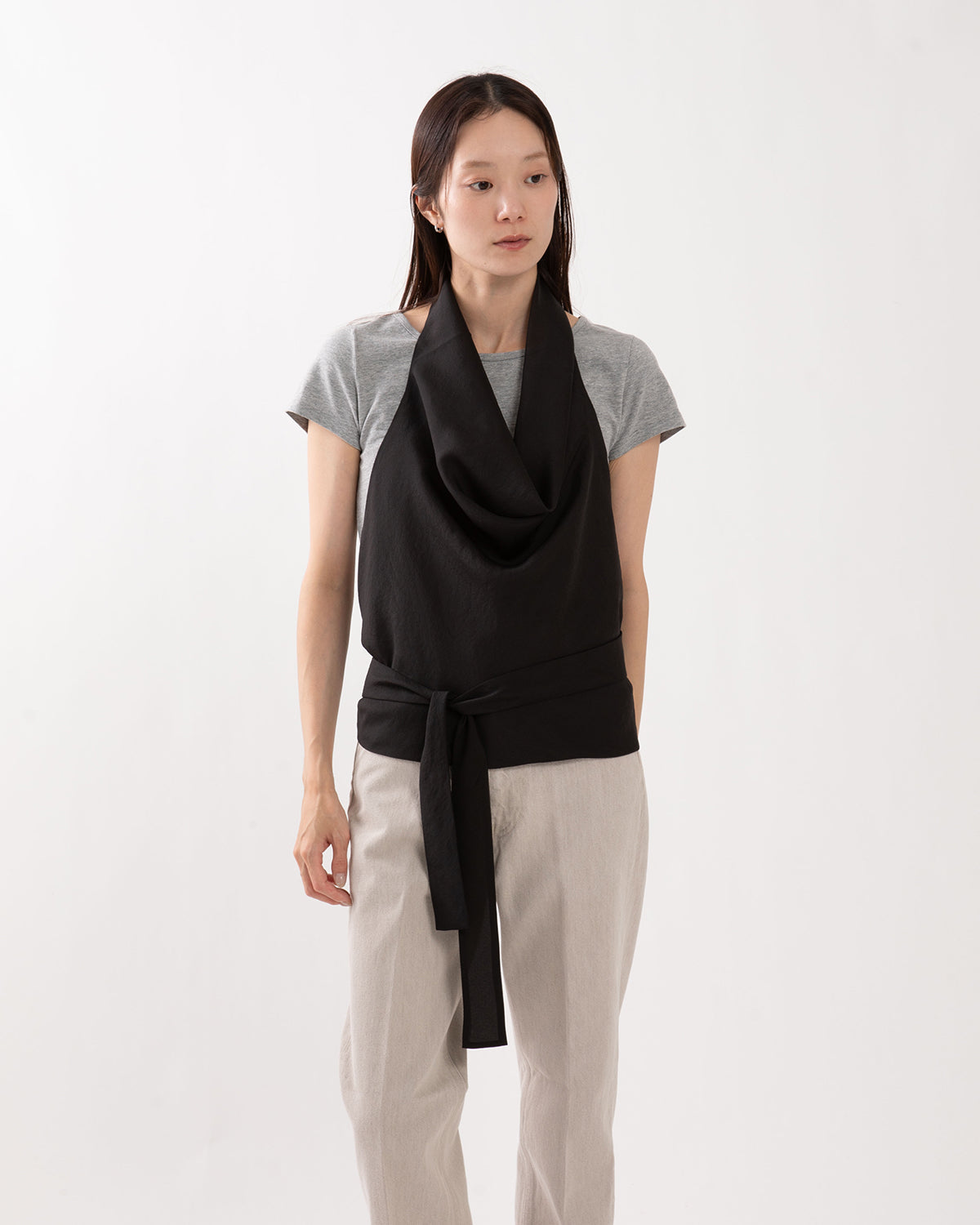 SHEER DRAPED TIE BLOUSE