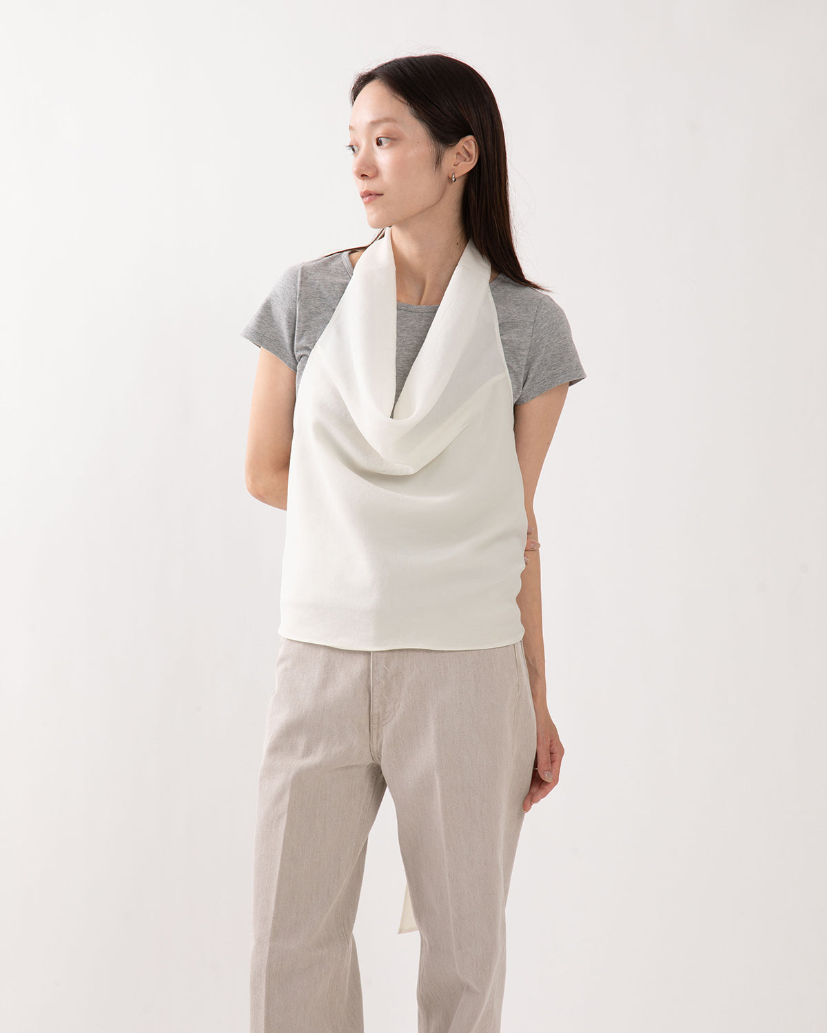 SHEER DRAPED TIE BLOUSE