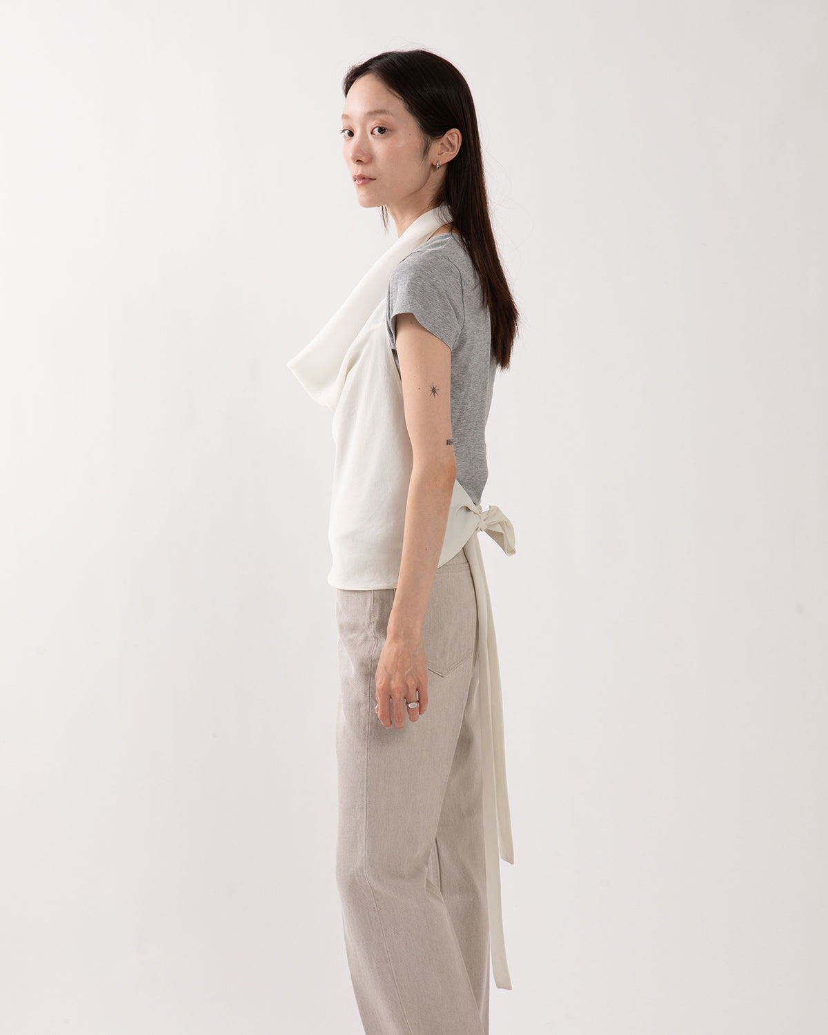 SHEER DRAPED TIE BLOUSE