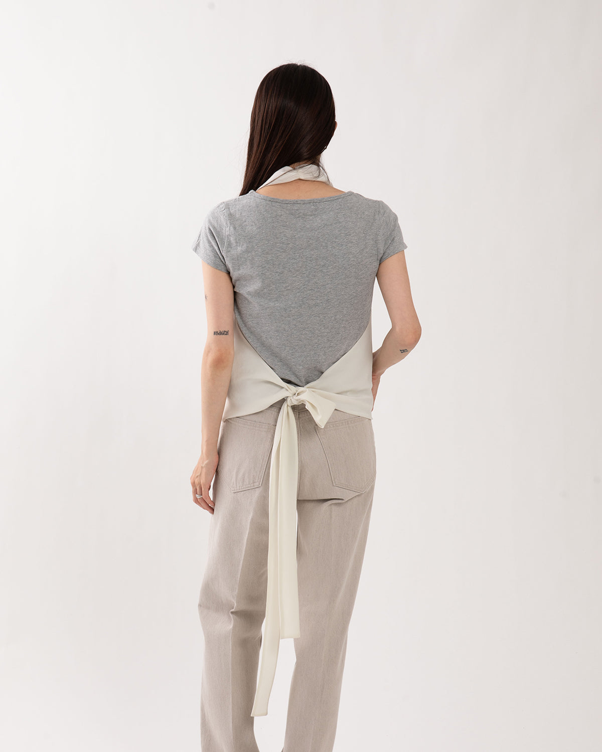 SHEER DRAPED TIE BLOUSE