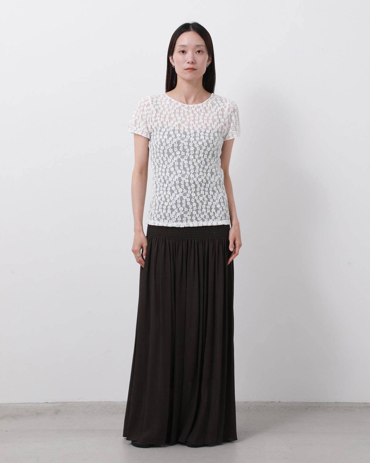 DRAPED SHIRRED LONG SKIRT