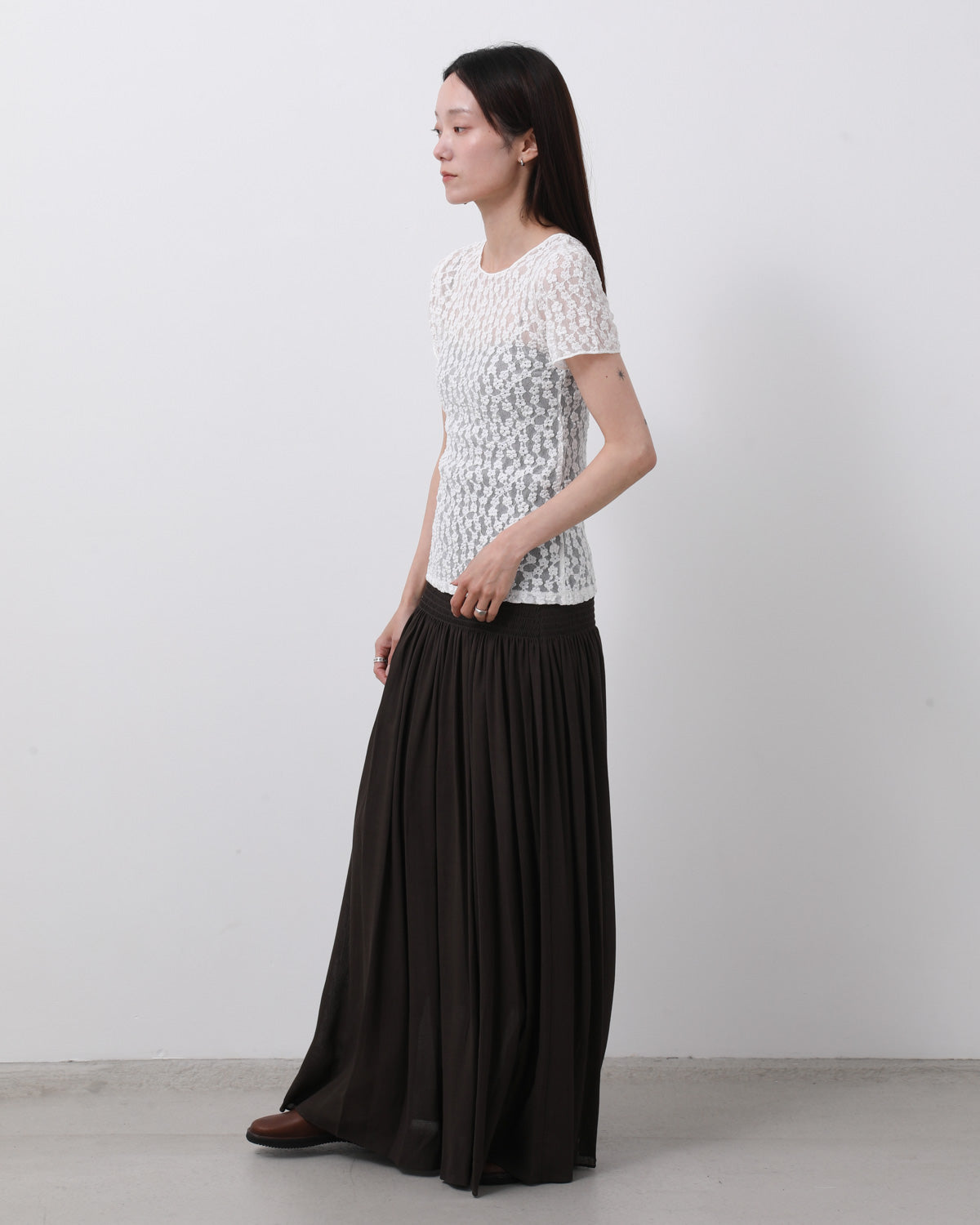 DRAPED SHIRRED LONG SKIRT