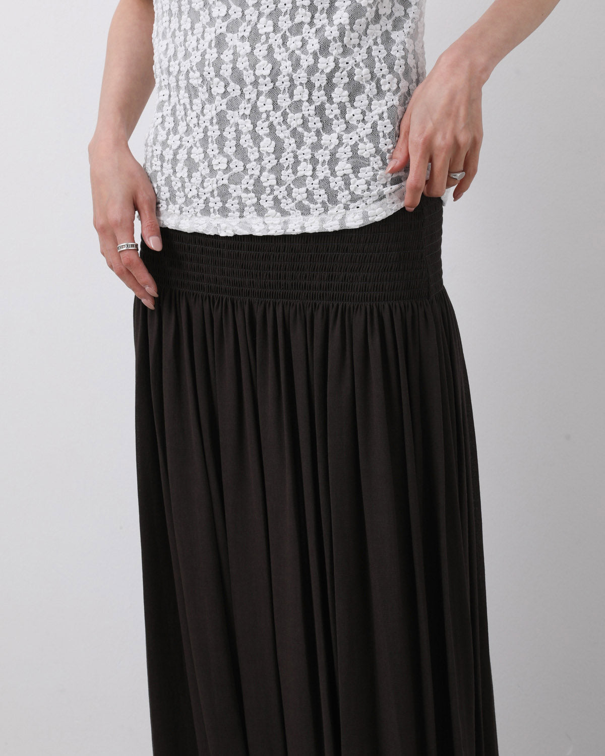 DRAPED SHIRRED LONG SKIRT