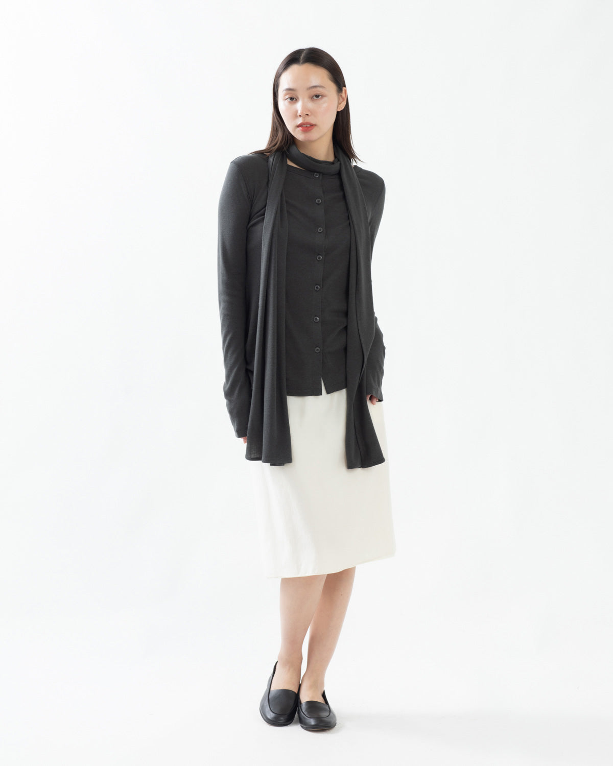 DOUBLE LAYER SHEER MIDI SKIRT