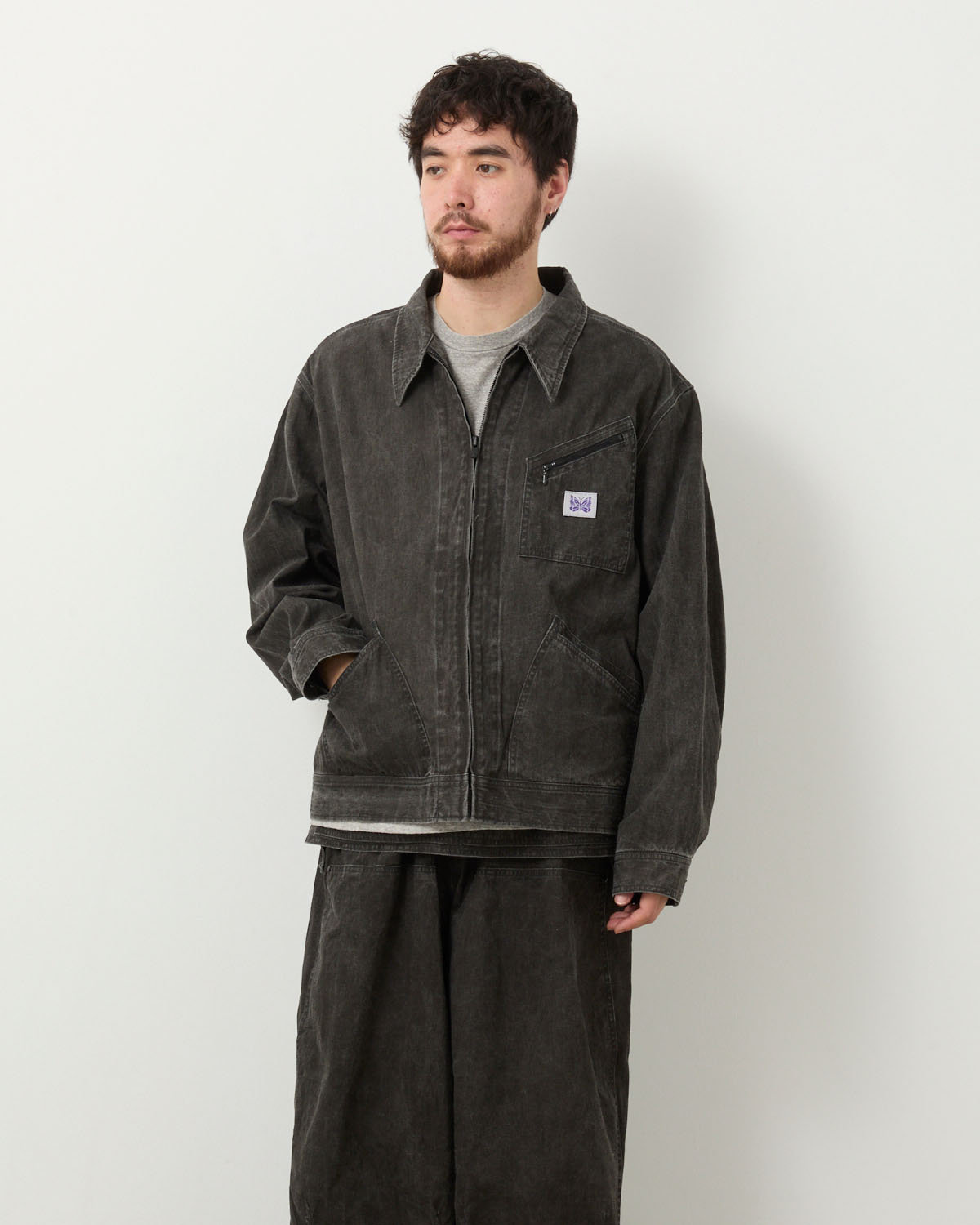 ZIPPED WORK JACKET - C/L CANVAS / SUMI DYE
