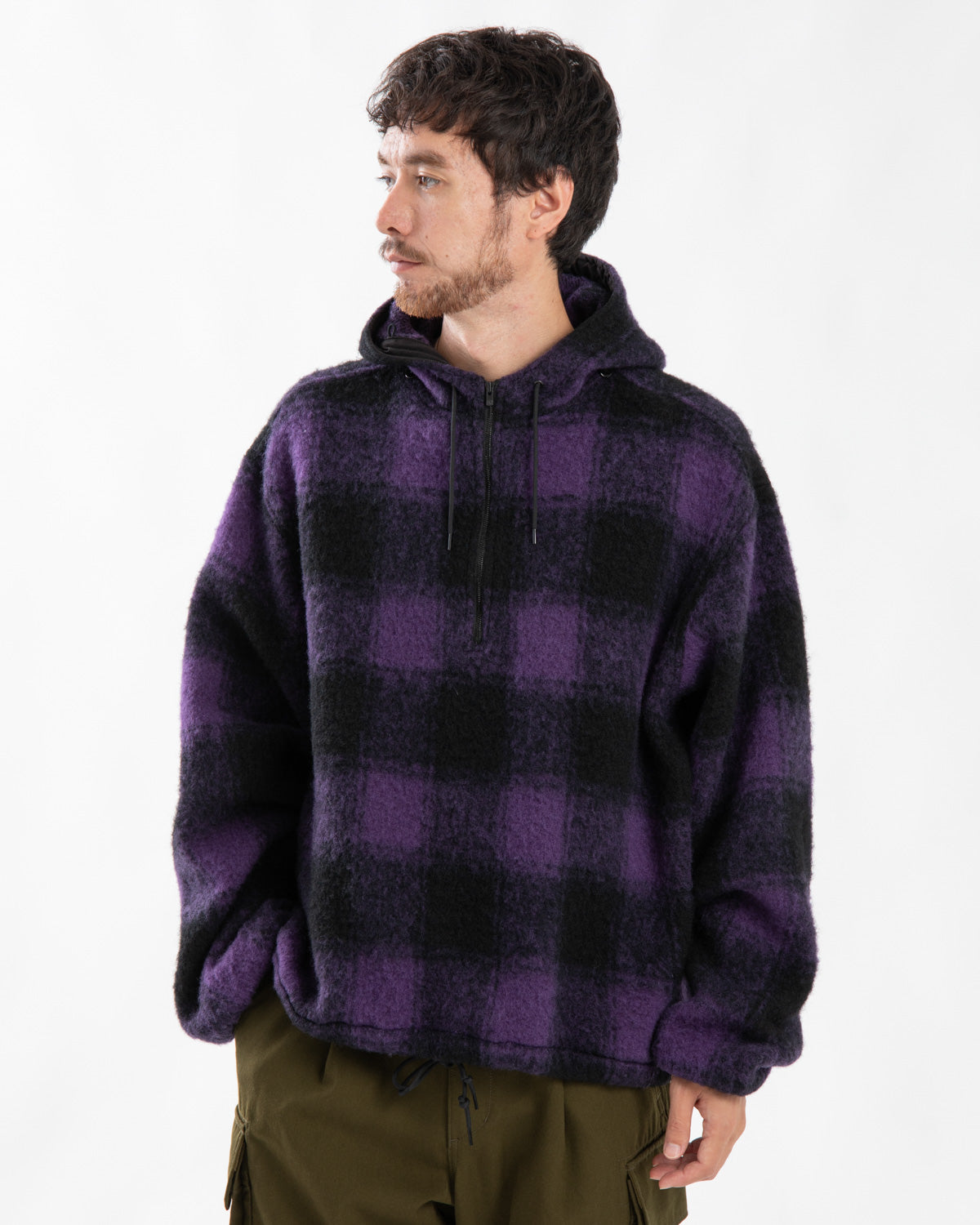 HALF ZIPPED PULLOVER HOODY - WOOL SHAGGY