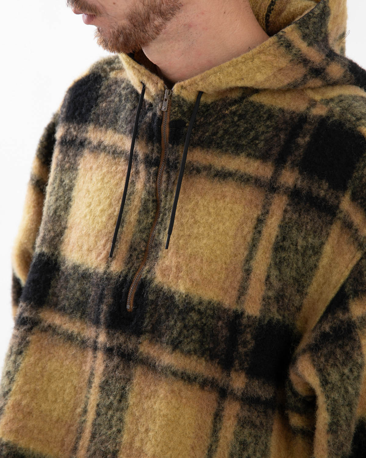 HALF ZIPPED PULLOVER HOODY - WOOL SHAGGY