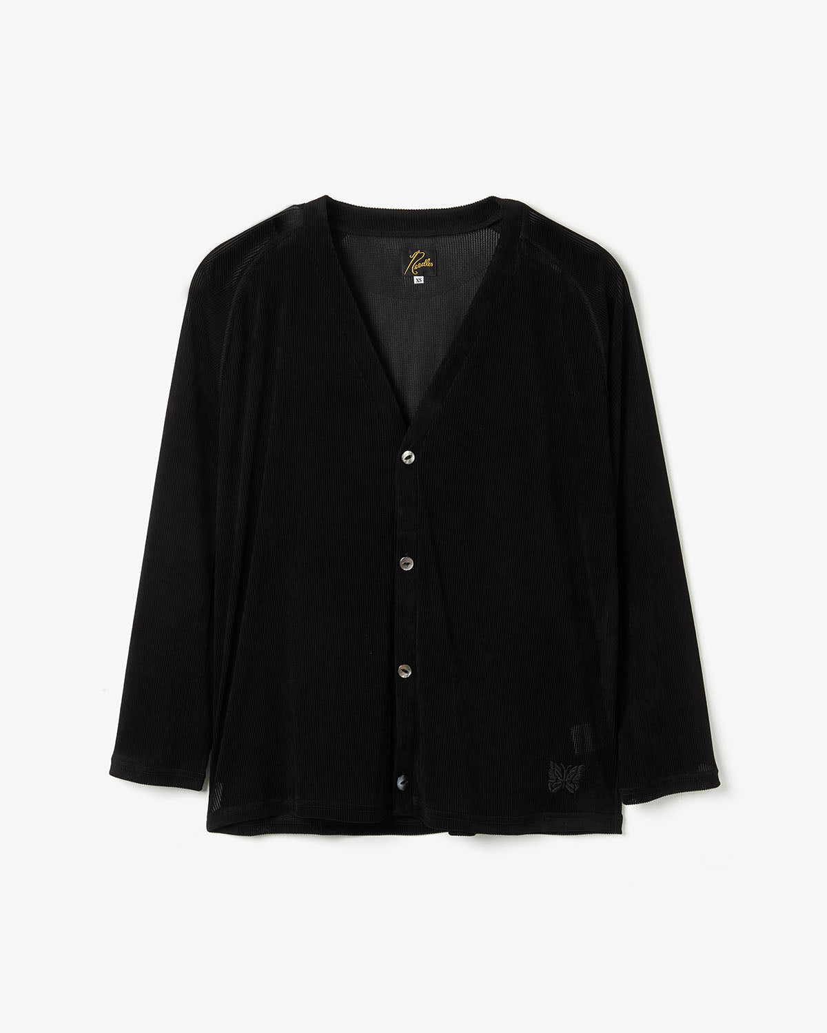 V-NECK CARDIGAN - FLOCKED STRIPE LACE