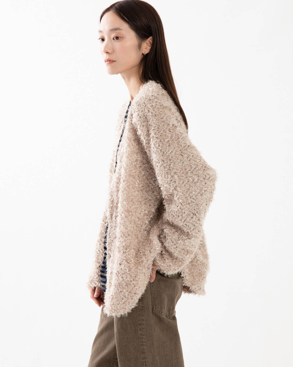 V NECK CARDIGAN - FEATHER TULLE