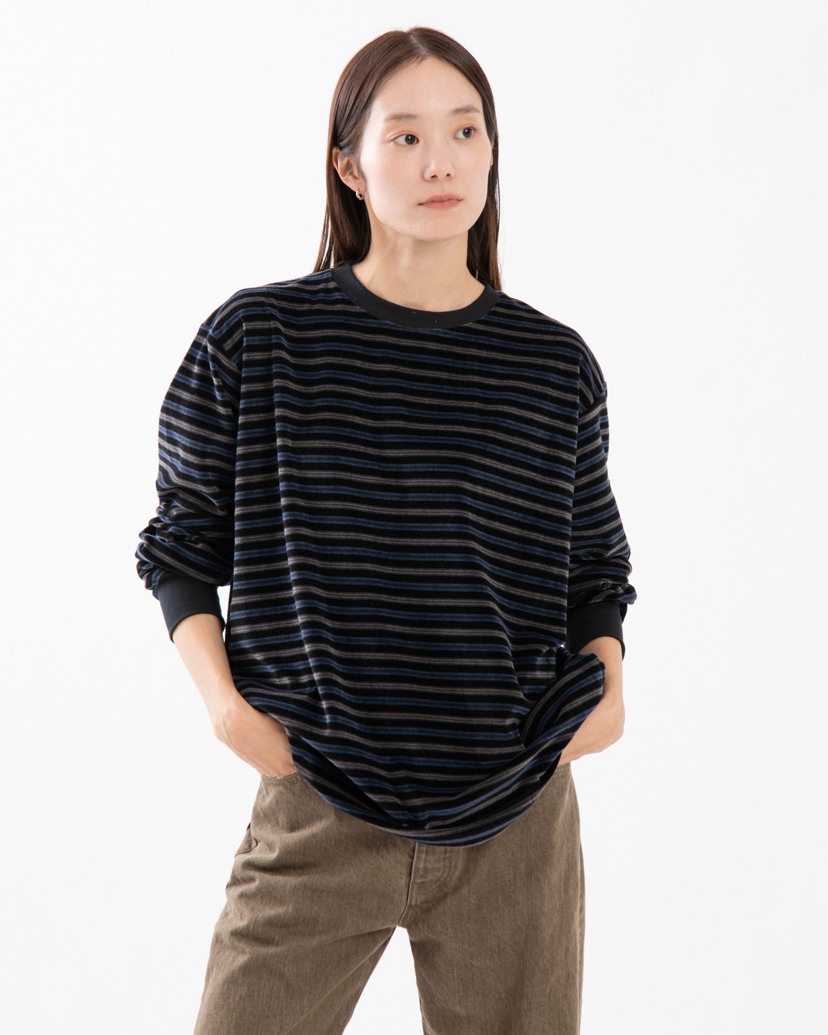 L/S CREW NECK TEE - STRIPE VELOUR