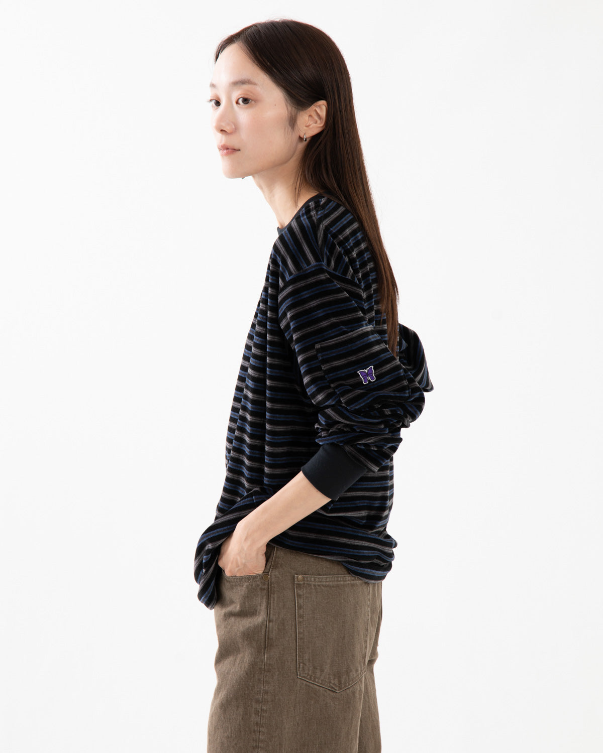 L/S CREW NECK TEE - STRIPE VELOUR