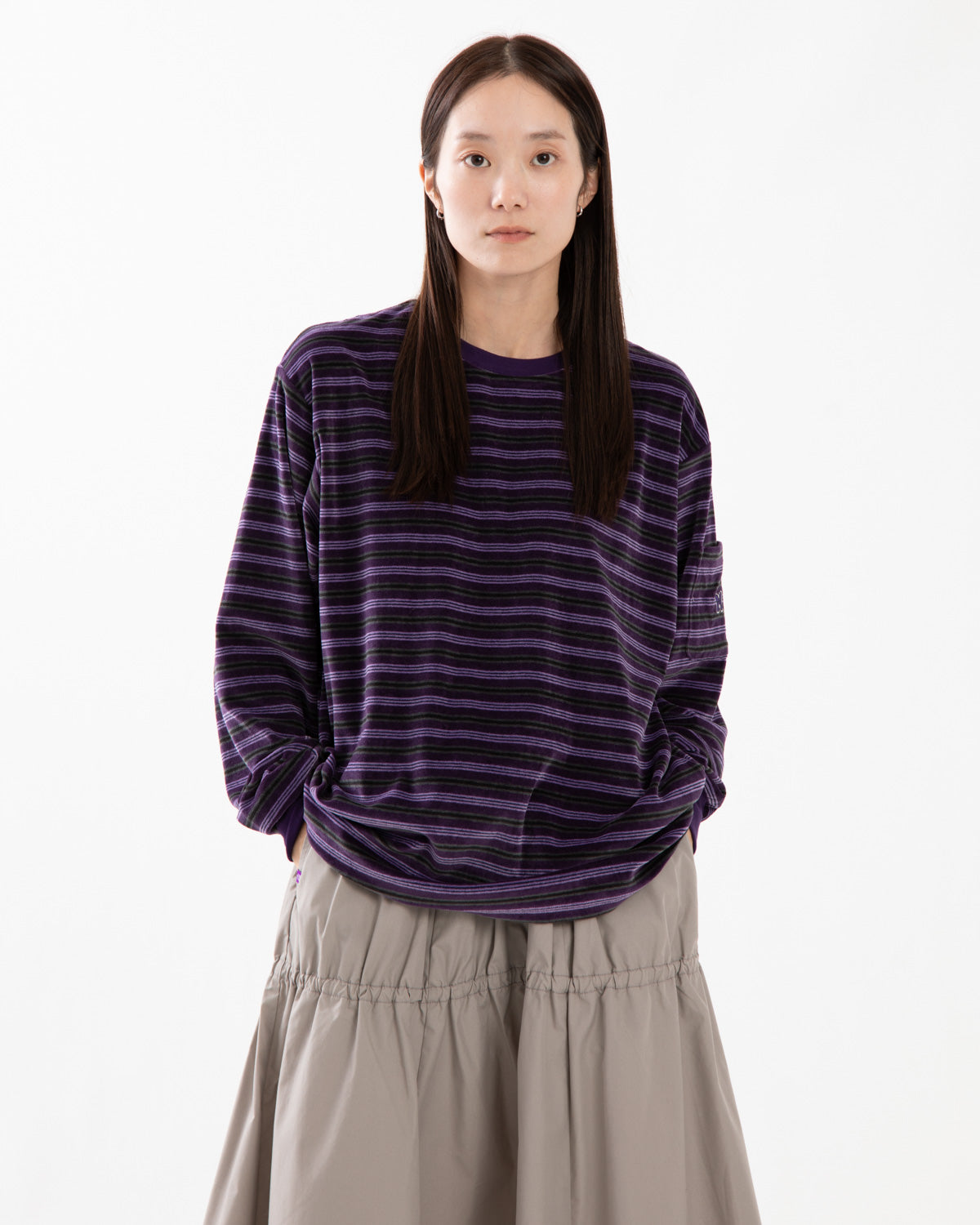 L/S CREW NECK TEE - STRIPE VELOUR