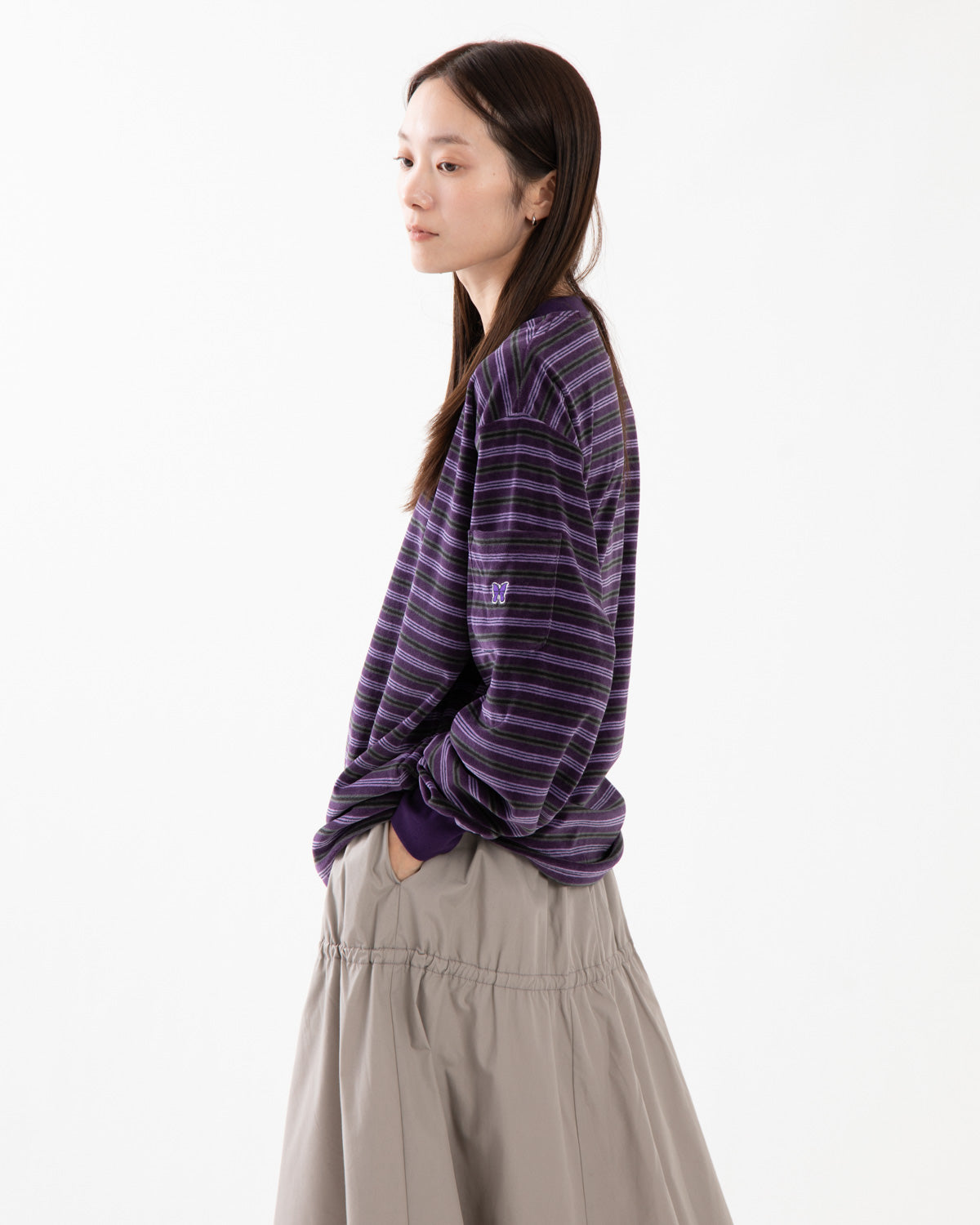 L/S CREW NECK TEE - STRIPE VELOUR