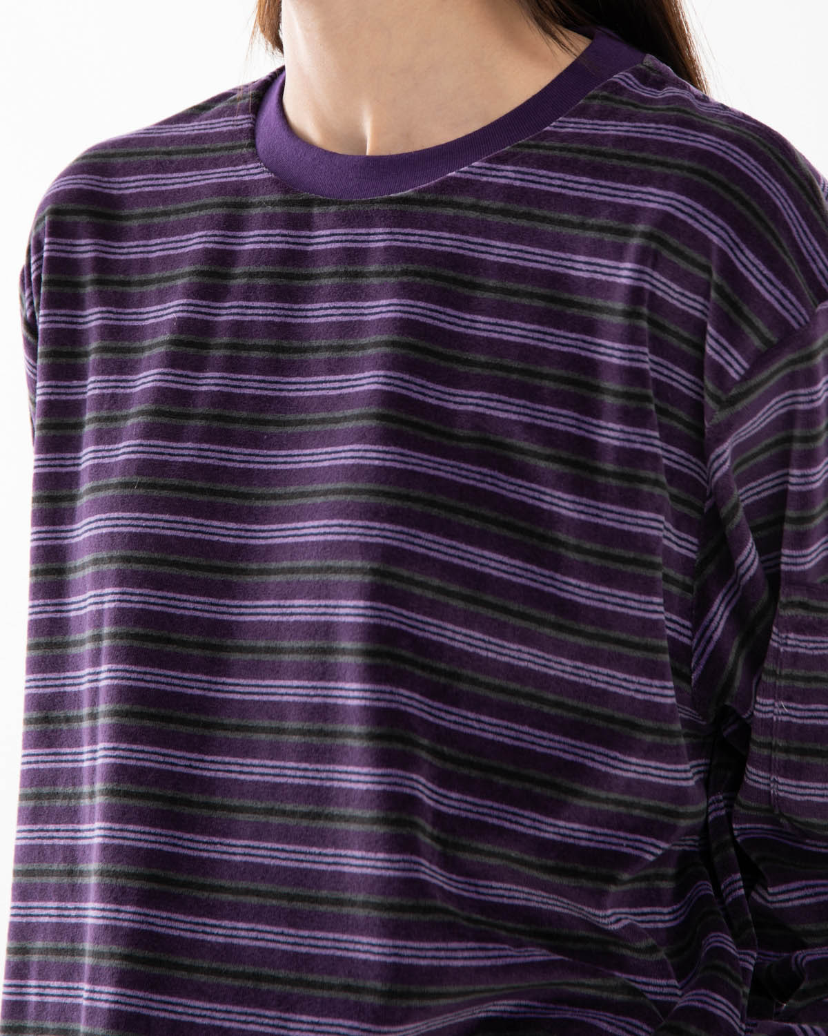 L/S CREW NECK TEE - STRIPE VELOUR