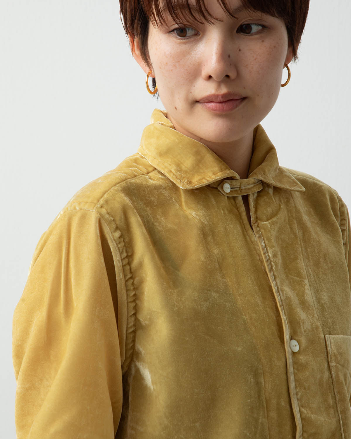 ITALIAN COLLAR S/S SHIRT - PE/R VELVET (WOMEN'S)