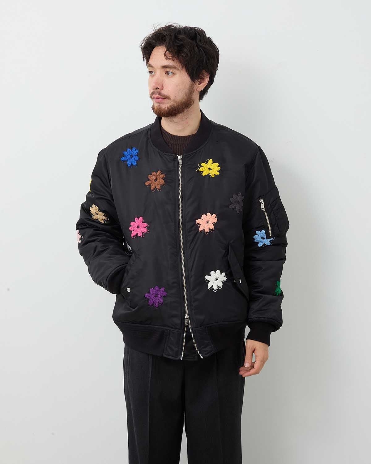 FLOWER EMBROIDERY FLIGHT JACKET